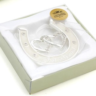 Just Married Cream and Silver Plated Diamante Horse Shoe - Image 2