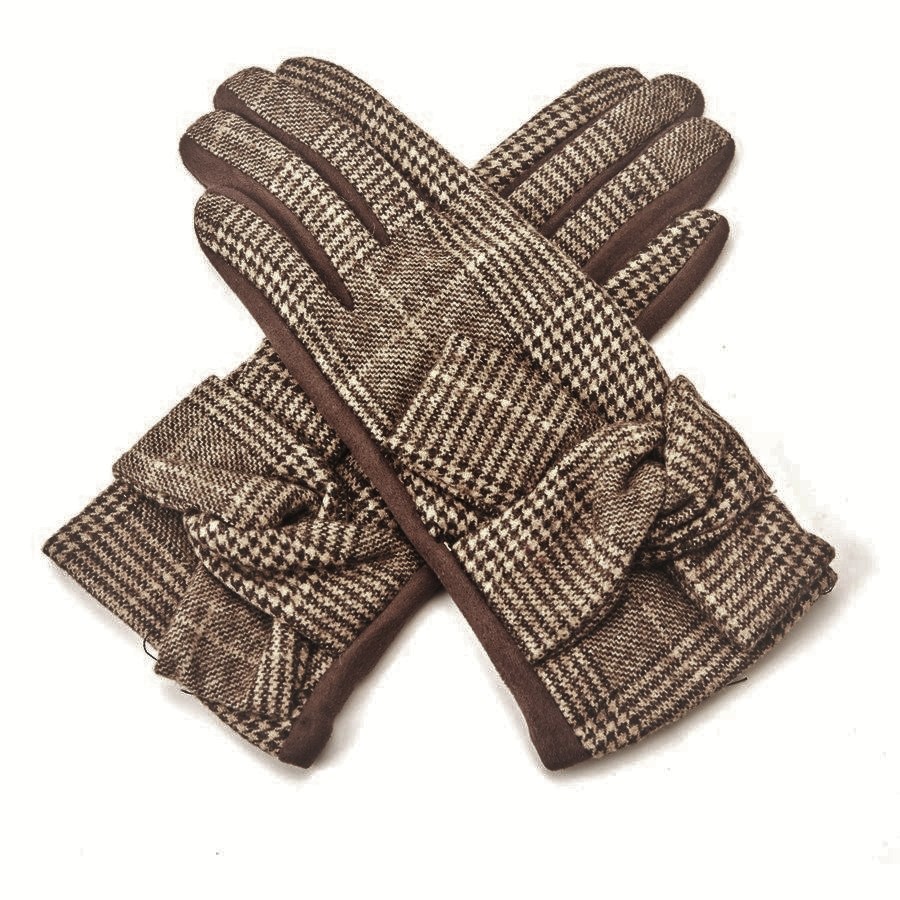 Brown Tartan Bow Gloves
