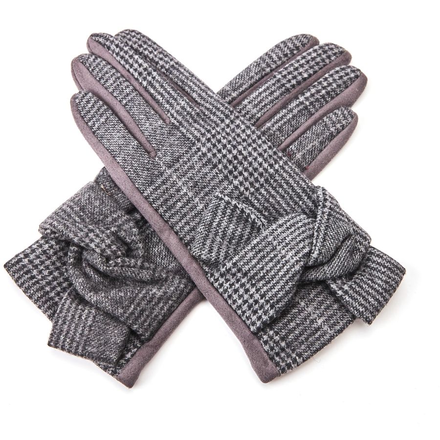 Grey Tartan Bow Gloves