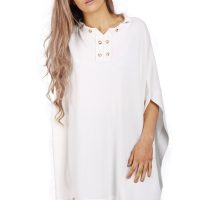 White oversized eyelet poncho top