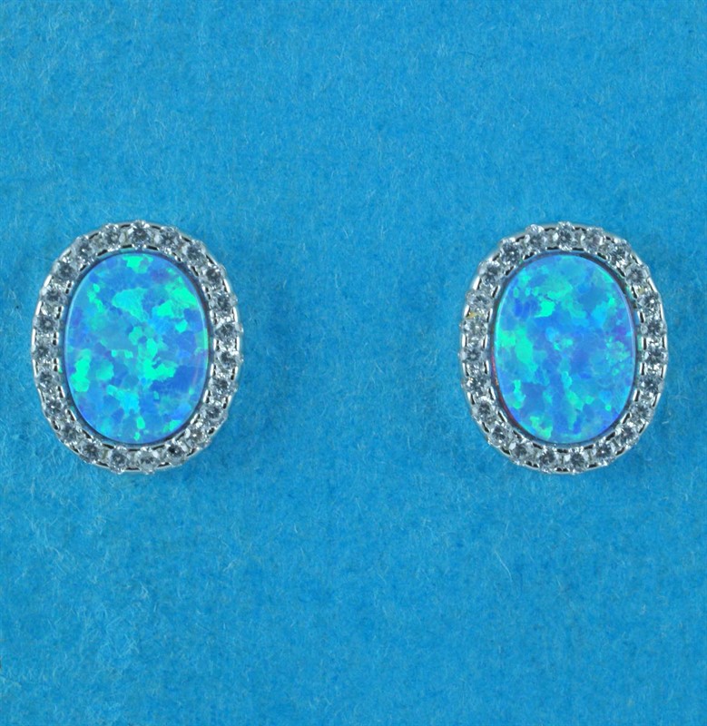 925 Silver Clear CZ Opal Oval Stud Earrings