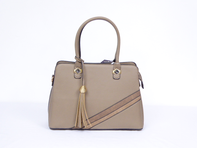 Taupe Leather Look Everyday Handbag with Tassel Detail