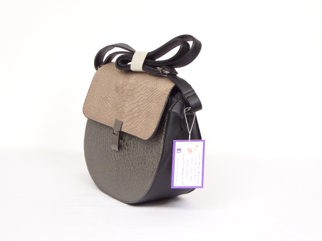 Beige and Metallic Olive Snakeskin Shoulder or Over the Body Bag - Image 2
