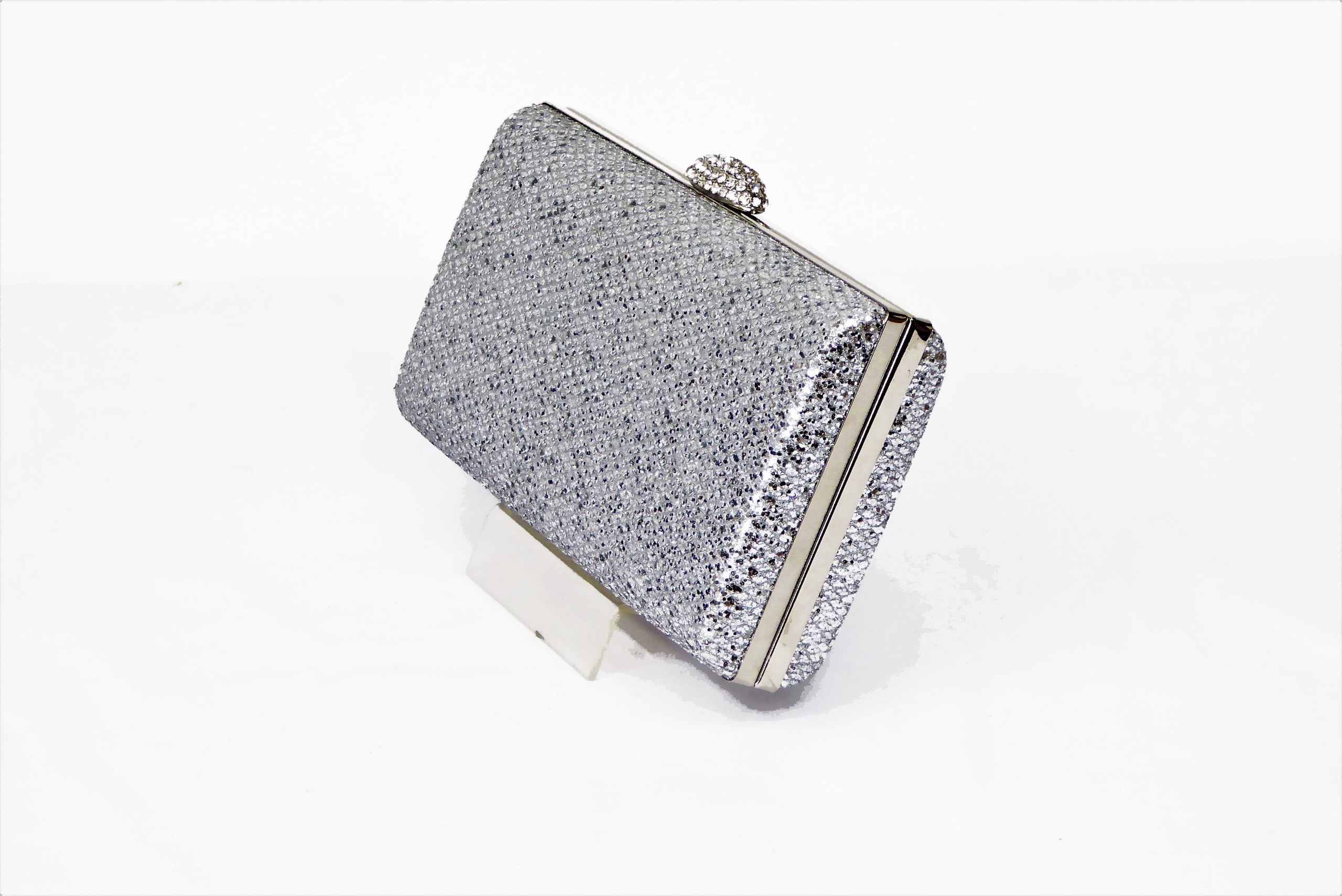 Grey Silver Glitter Textured Clutch Bag - Image 2