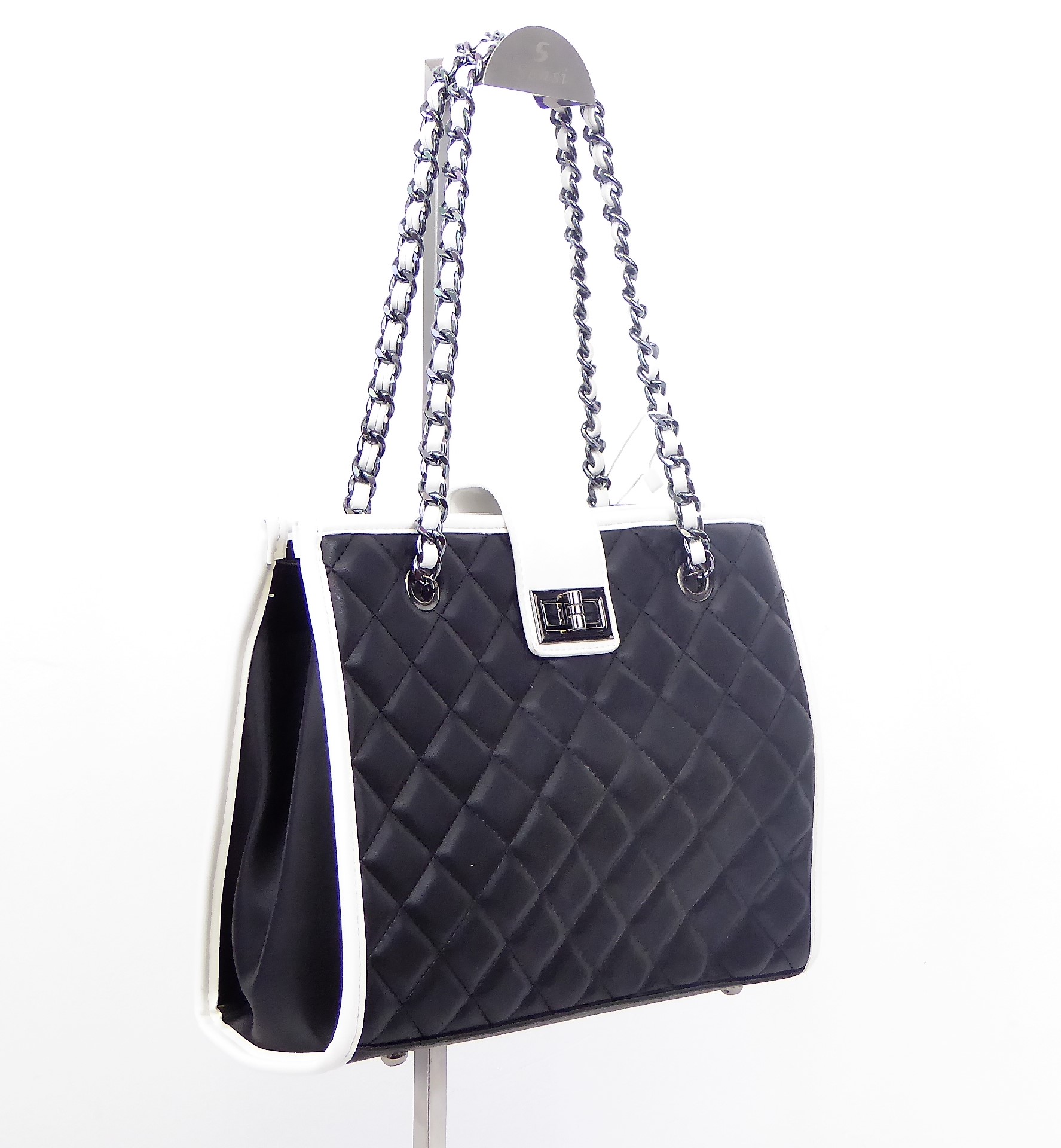 Black and White Quilted Handbag - Image 2