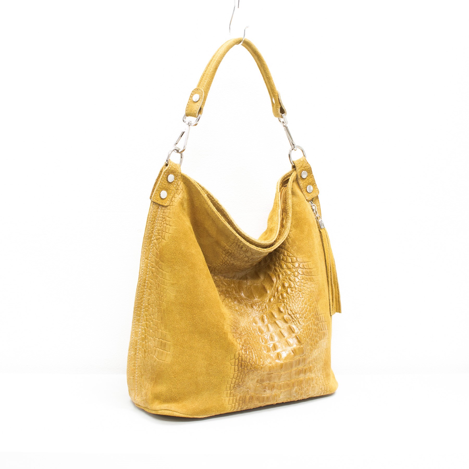 Mustard Italian Suede Mock Crock Slouch Bag - Image 2