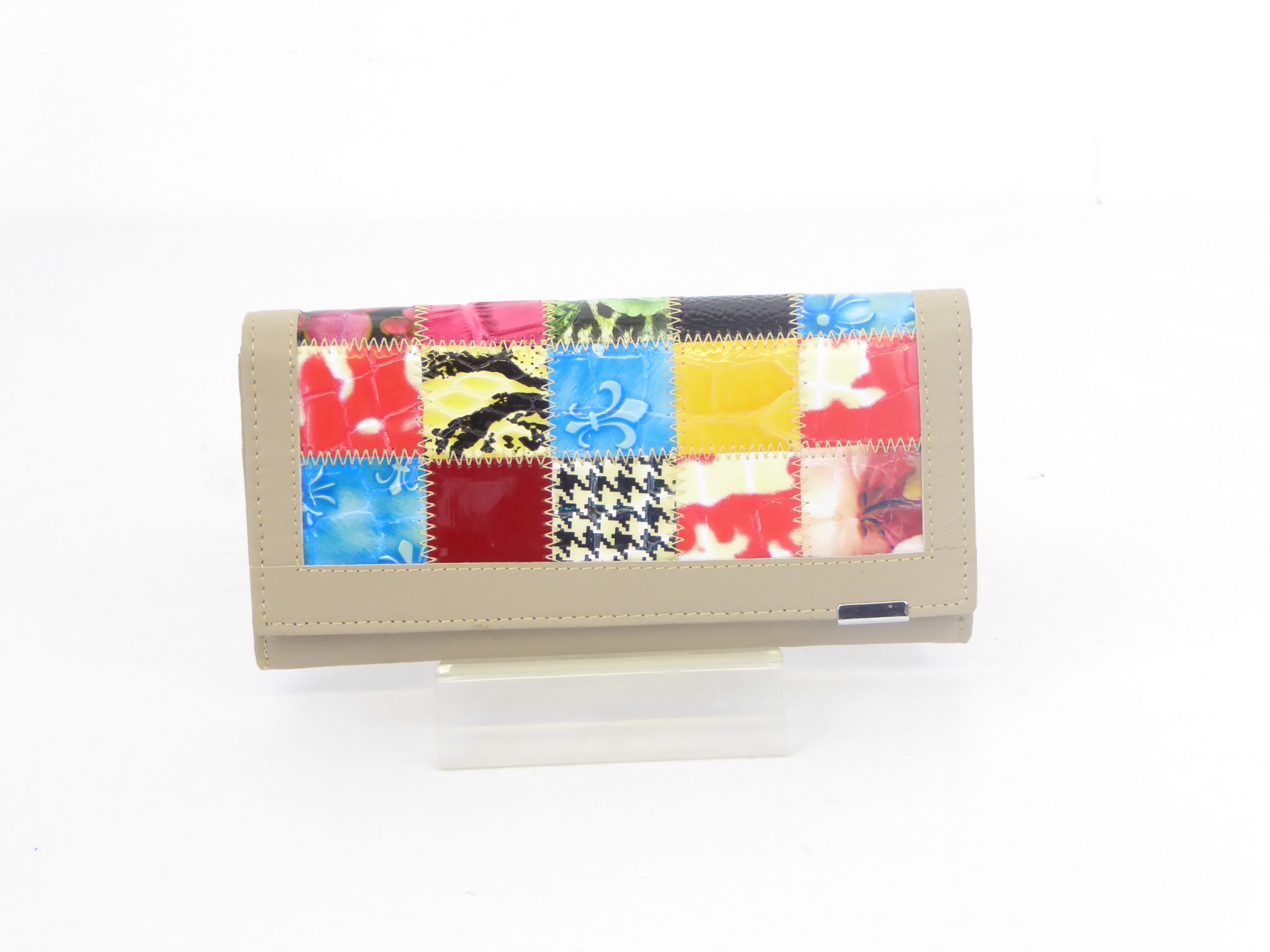 Beige Genuine Leather Mosaic Purse
