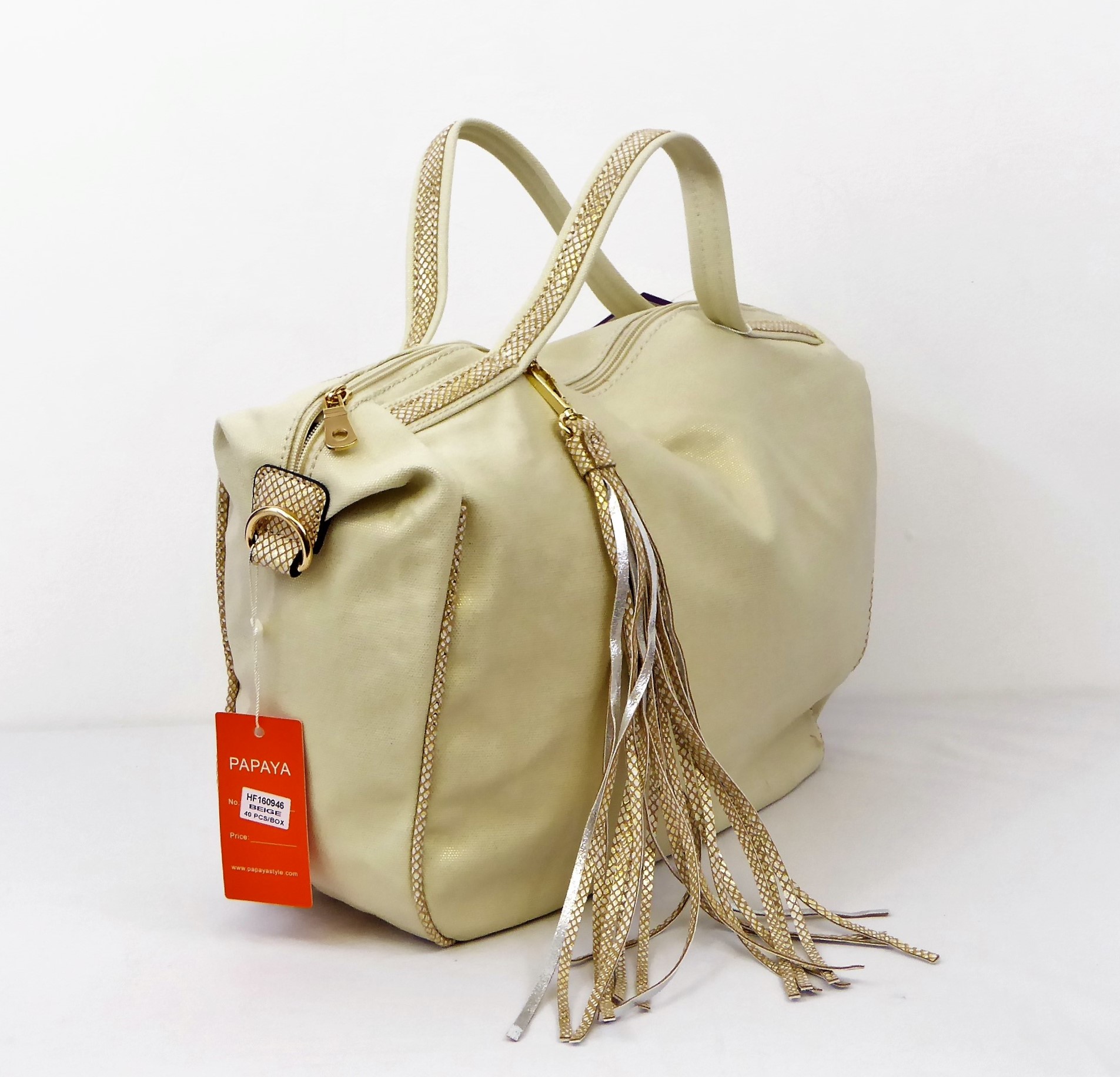 Beige Gold Metallic Handbag - Image 2
