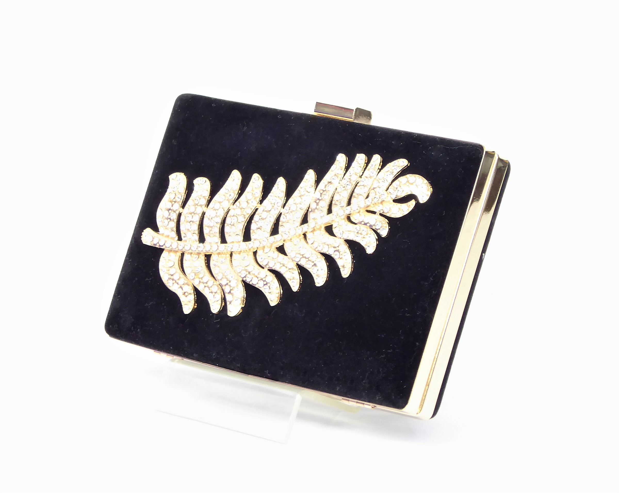 Black Velvet Diamante Feather Clutch - Image 4