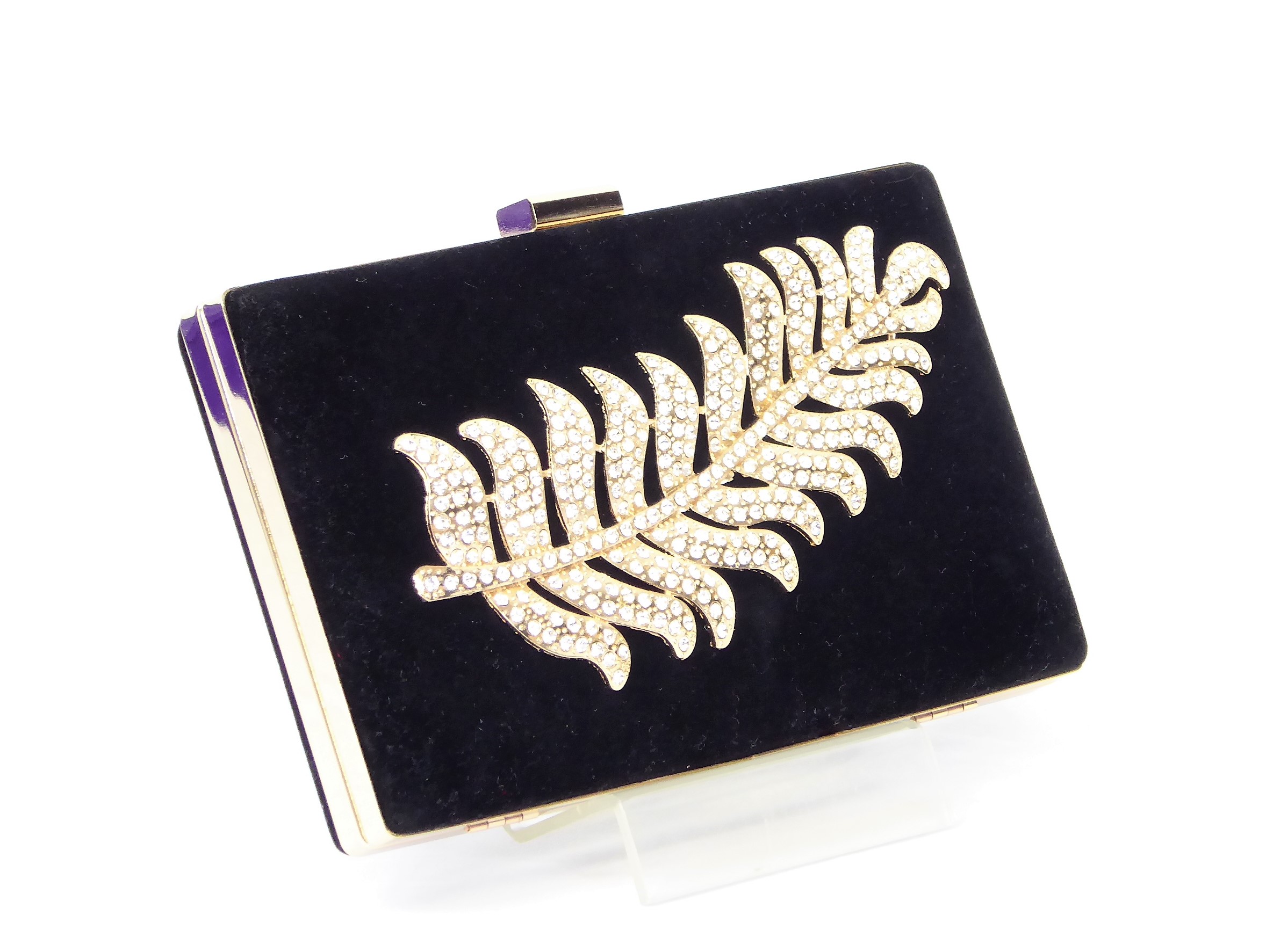 Black Velvet Diamante Feather Clutch - Image 3