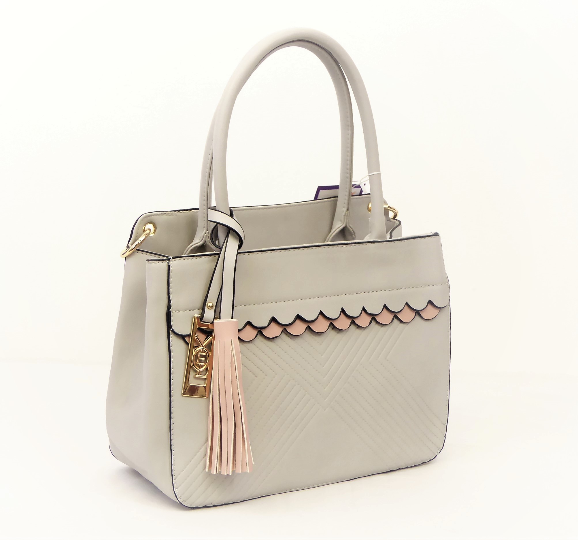 Light Grey Quilt Handbag - Image 3