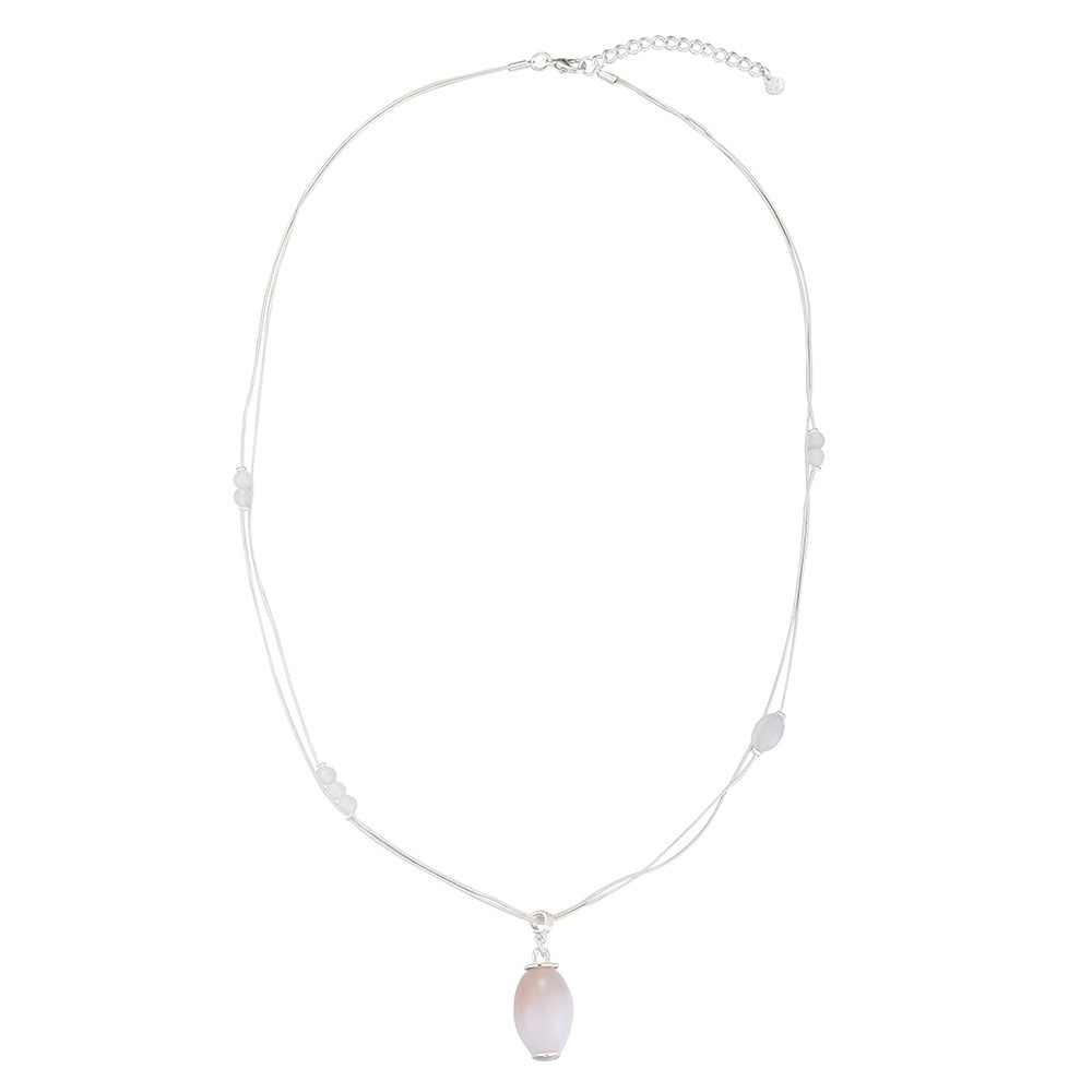 Long Silver Necklace with Natural Stone Beads