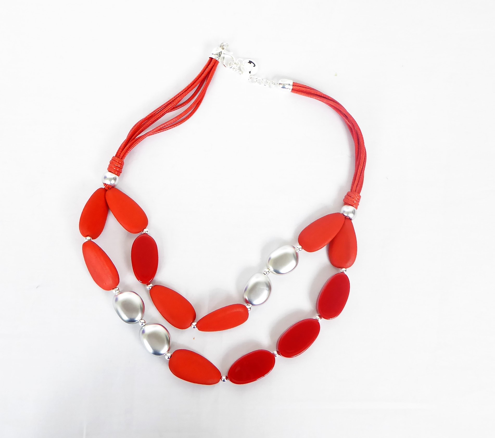 Red,Silver Wood Necklace - Image 2