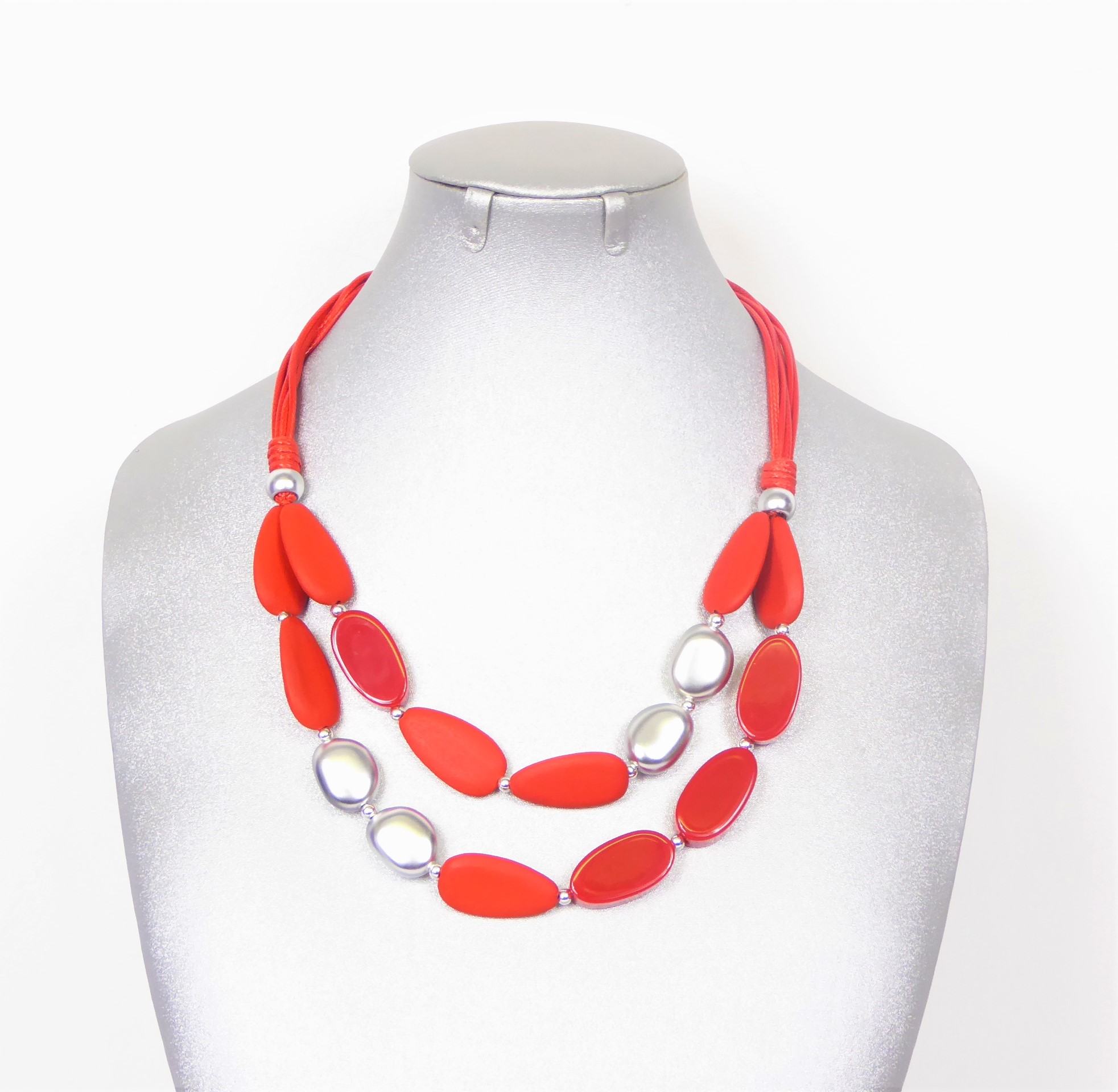 Red,Silver Wood Necklace
