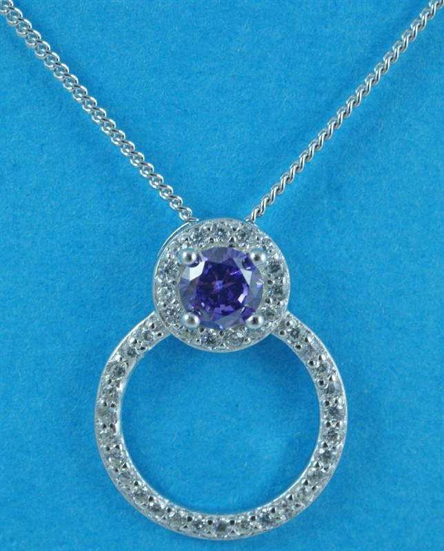 Silver Clear and Amethyst CZ Pendant