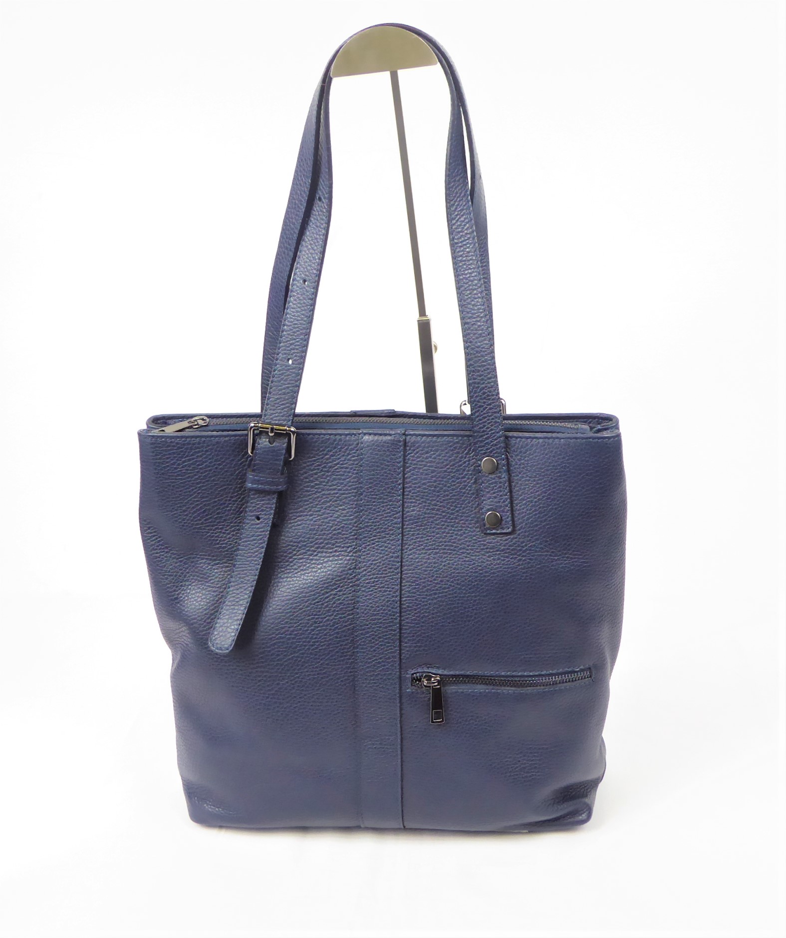 Navy Genuine Leather Handbag - Image 4