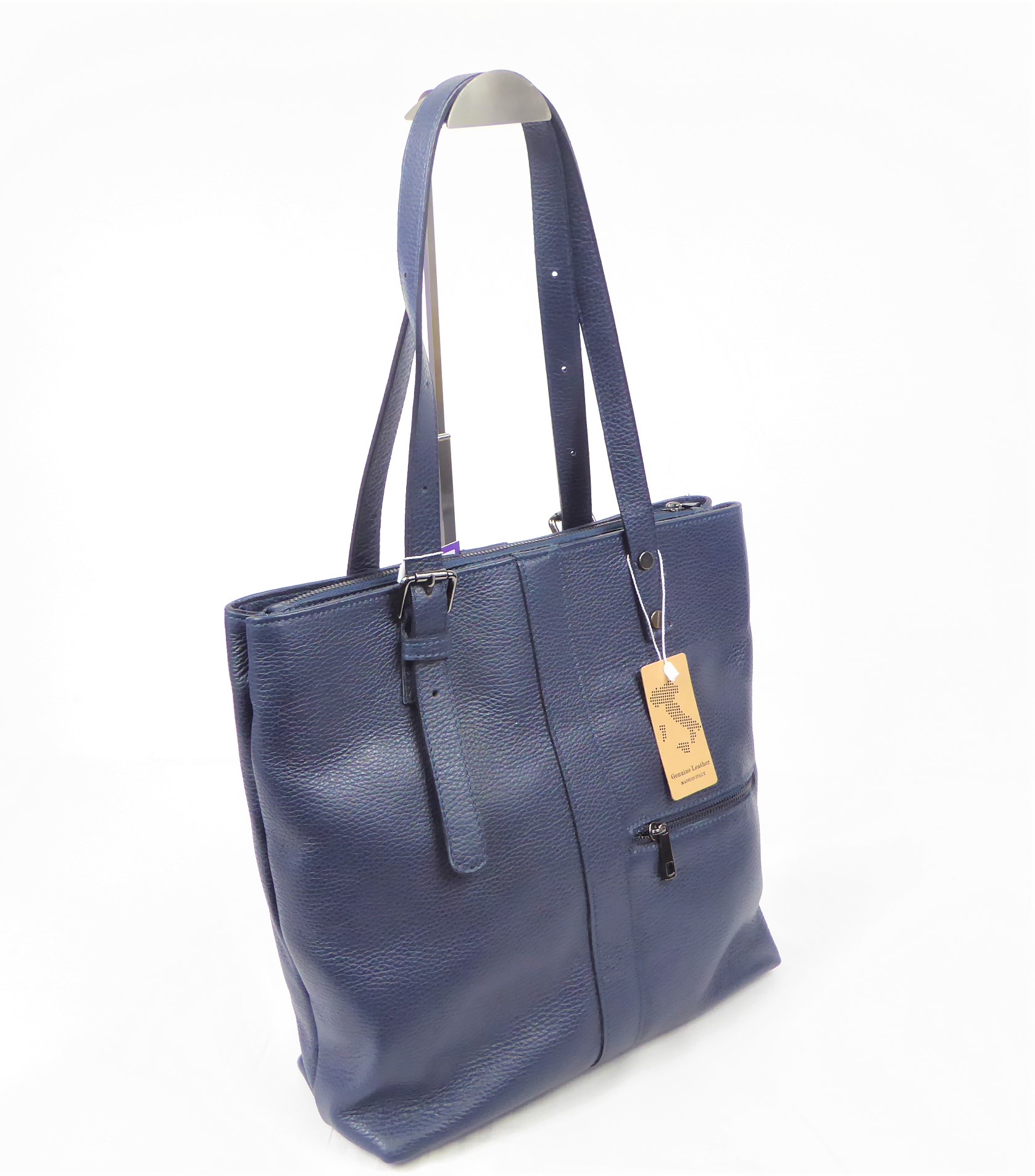 Navy Genuine Leather Handbag - Image 3