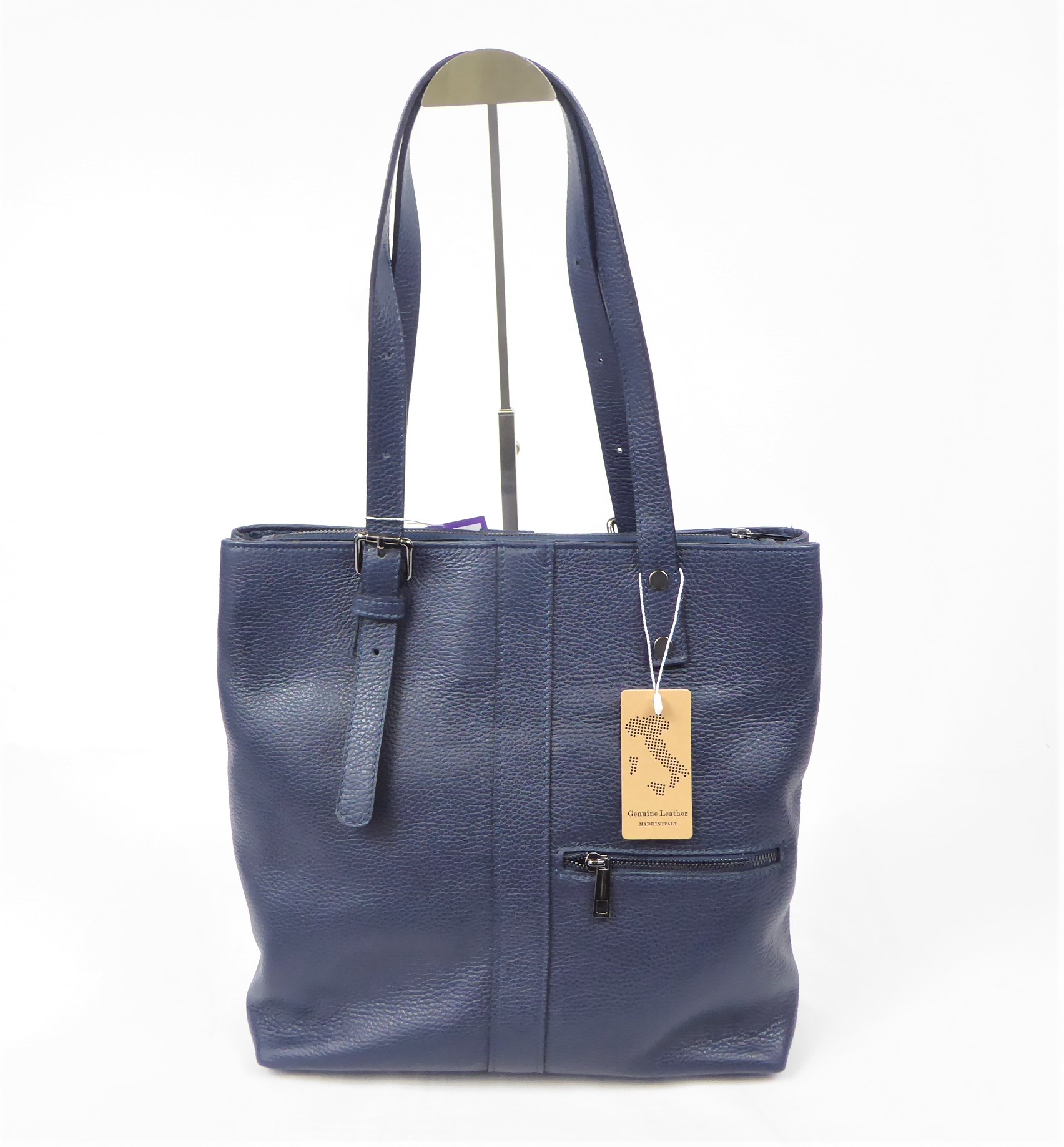Navy Genuine Italian Leather Shopper Style Handbag