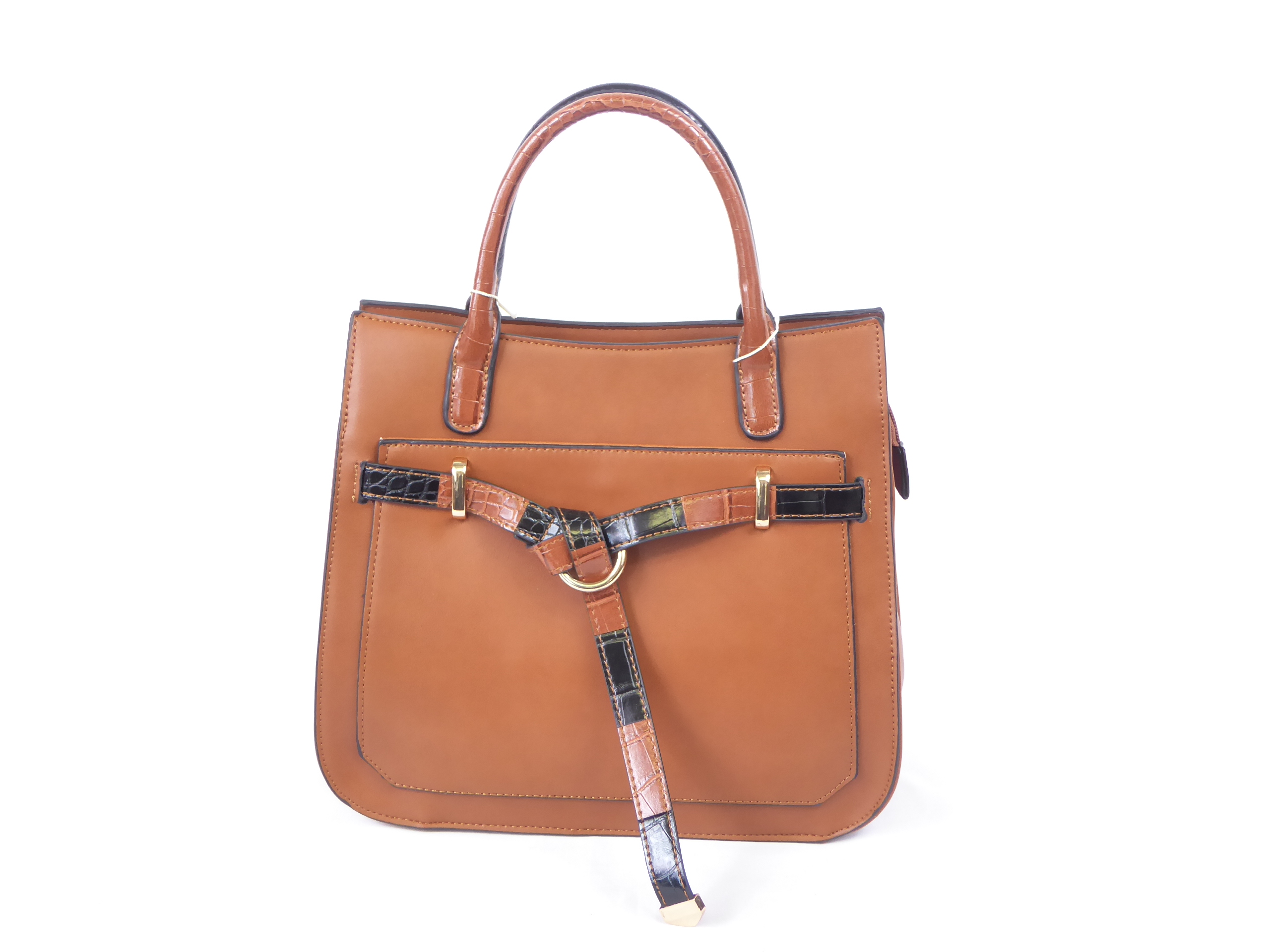 Brown Croc Belted Handbag