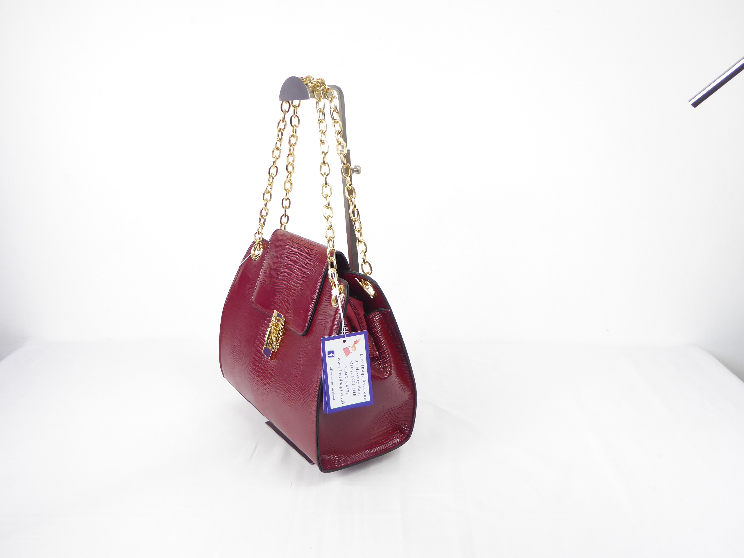 Red Snakeskin Patent Handbag - Image 3