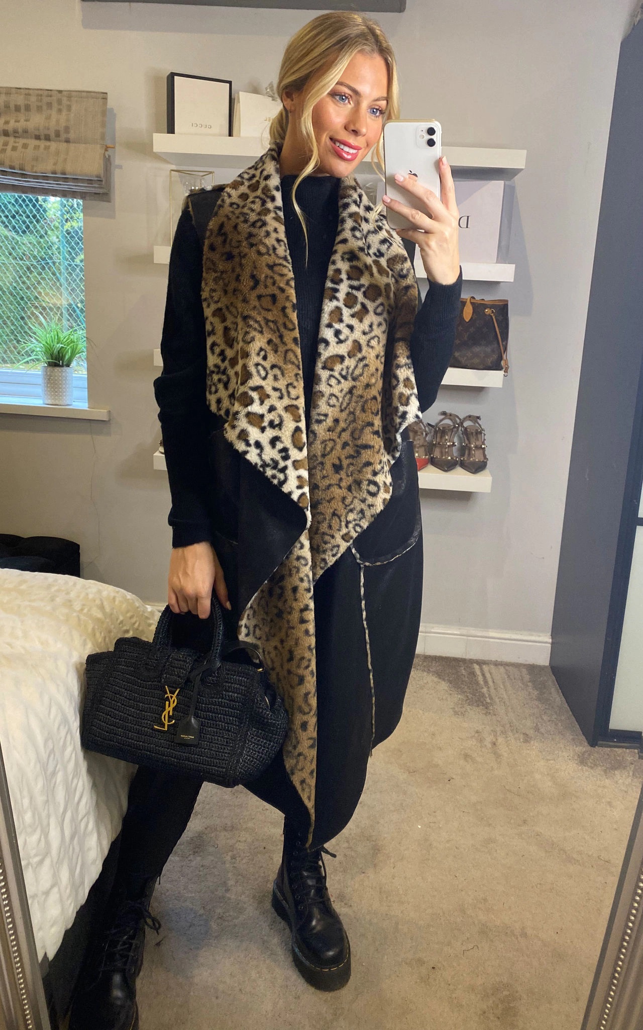 Black Suedette Leopard Print Gilet - Image 3