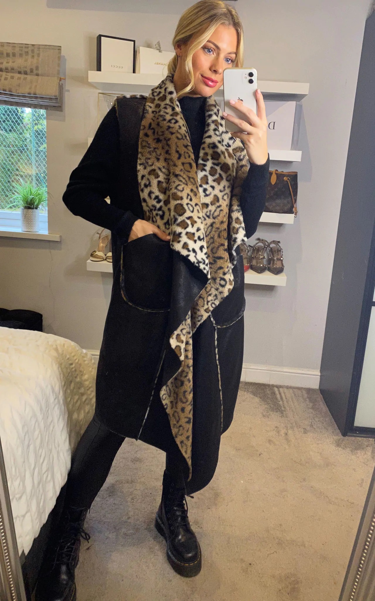 Black Suedette Leopard Print Gilet - Image 2