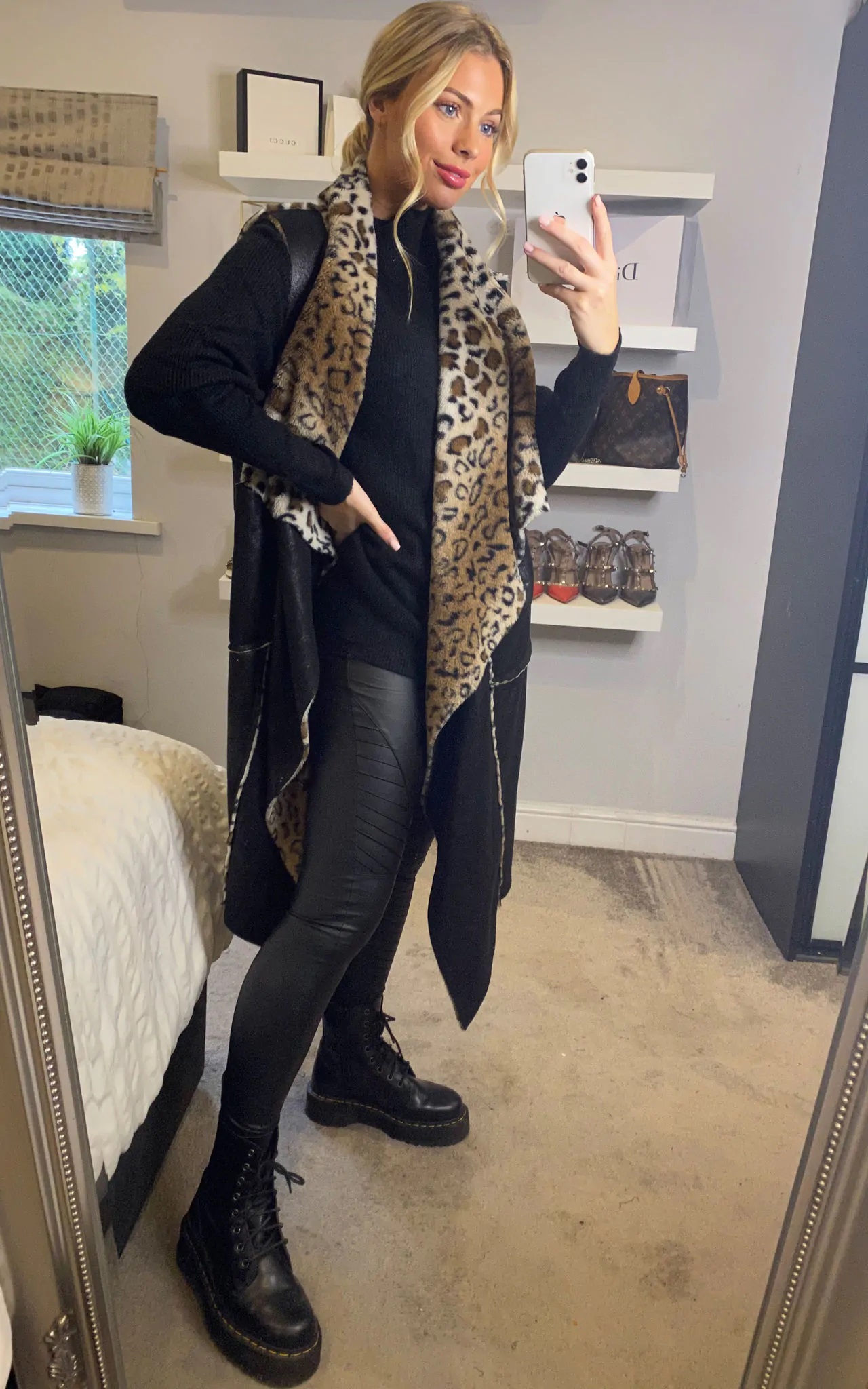 Black Suedette Leopard Print Gilet - Image 5