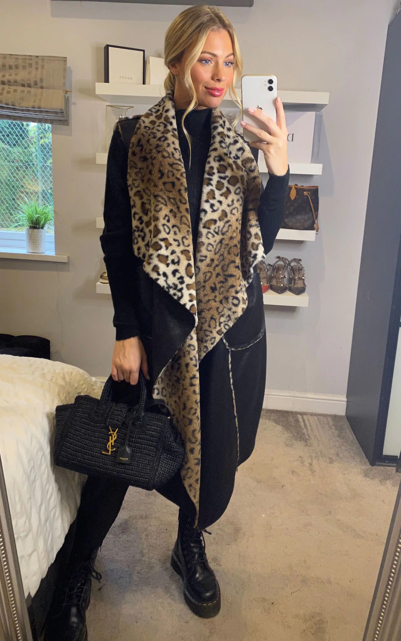 Black Suedette Leopard Print Gilet