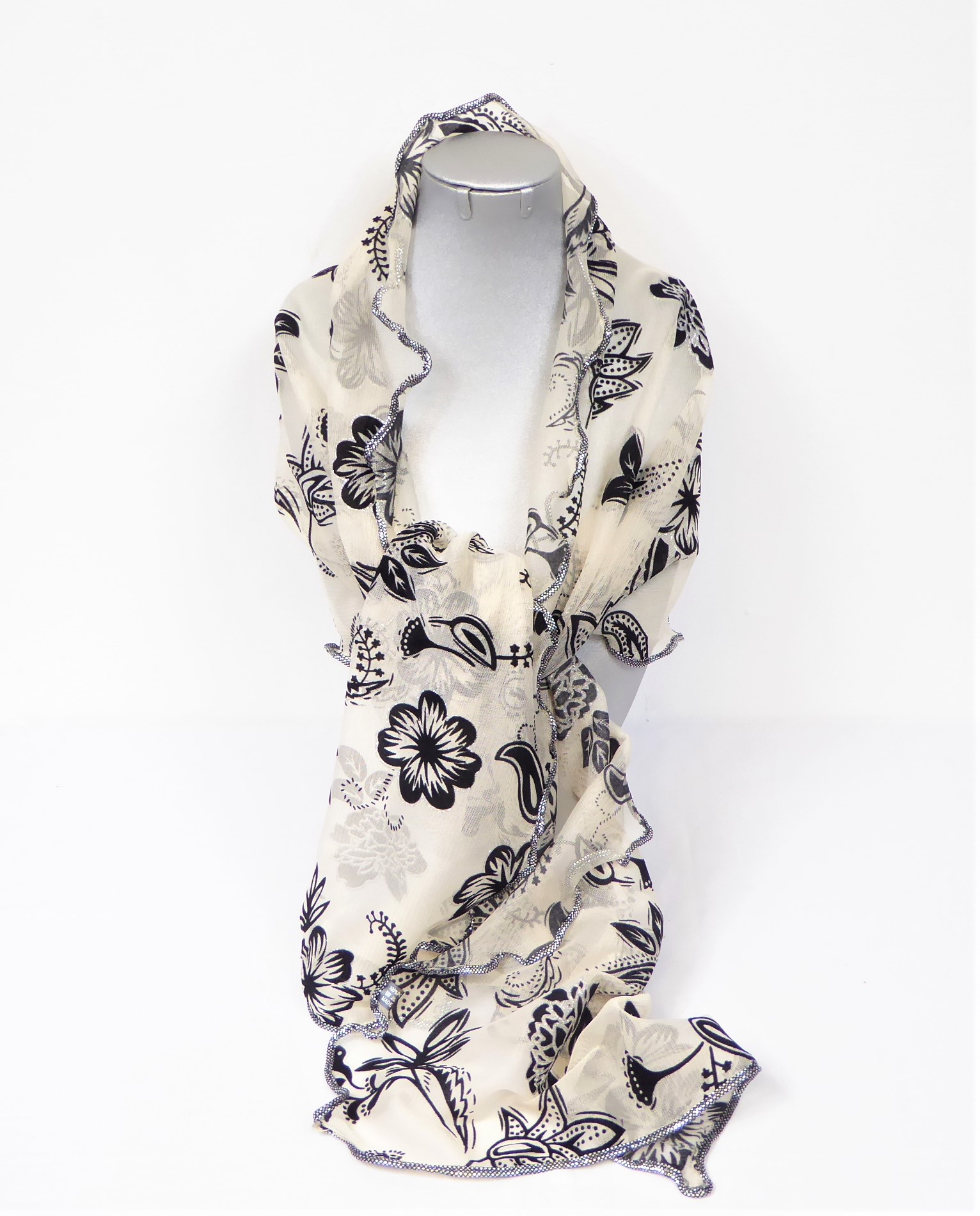 Cream Lurex Ruffle Scarf