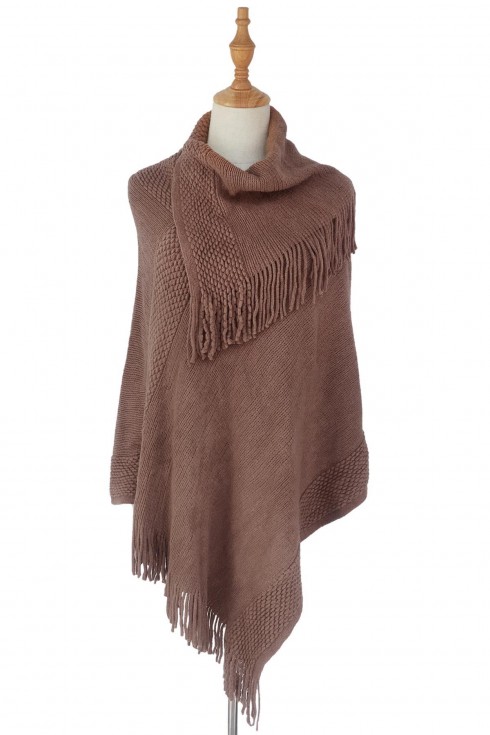 Plain Layered Tassels Poncho
