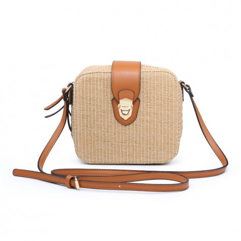 Beige Square Weaved Shoulder Bag