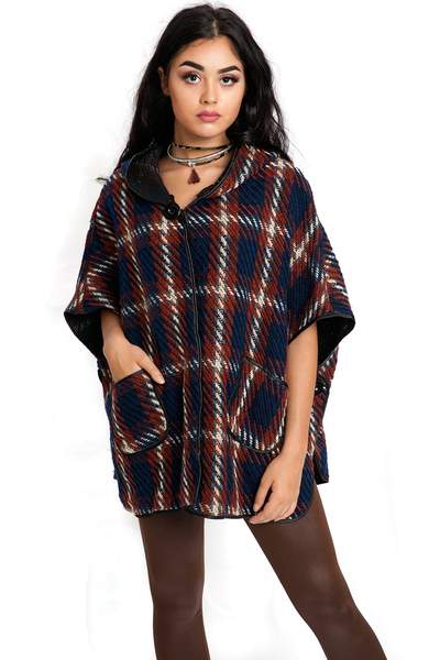 Brown Mixed Hooded Poncho Wrap