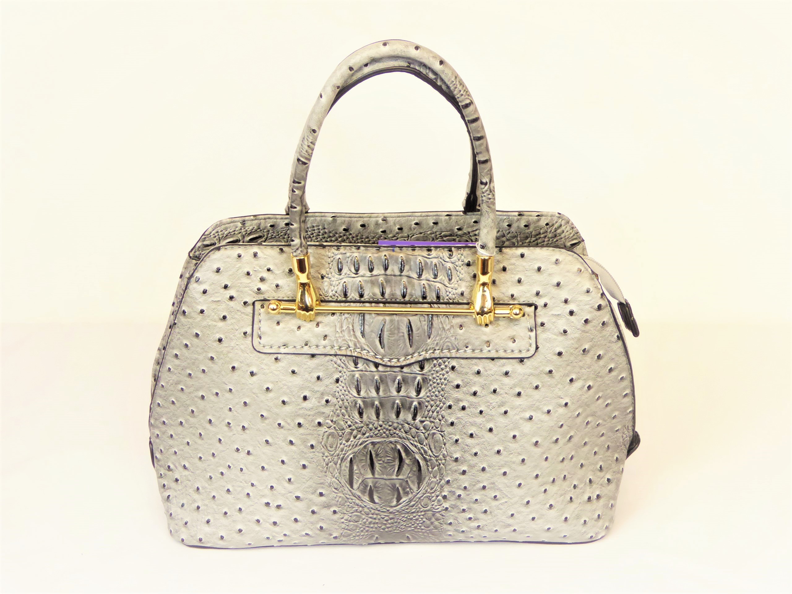 Grey Ostrich Mock Crock Handbag