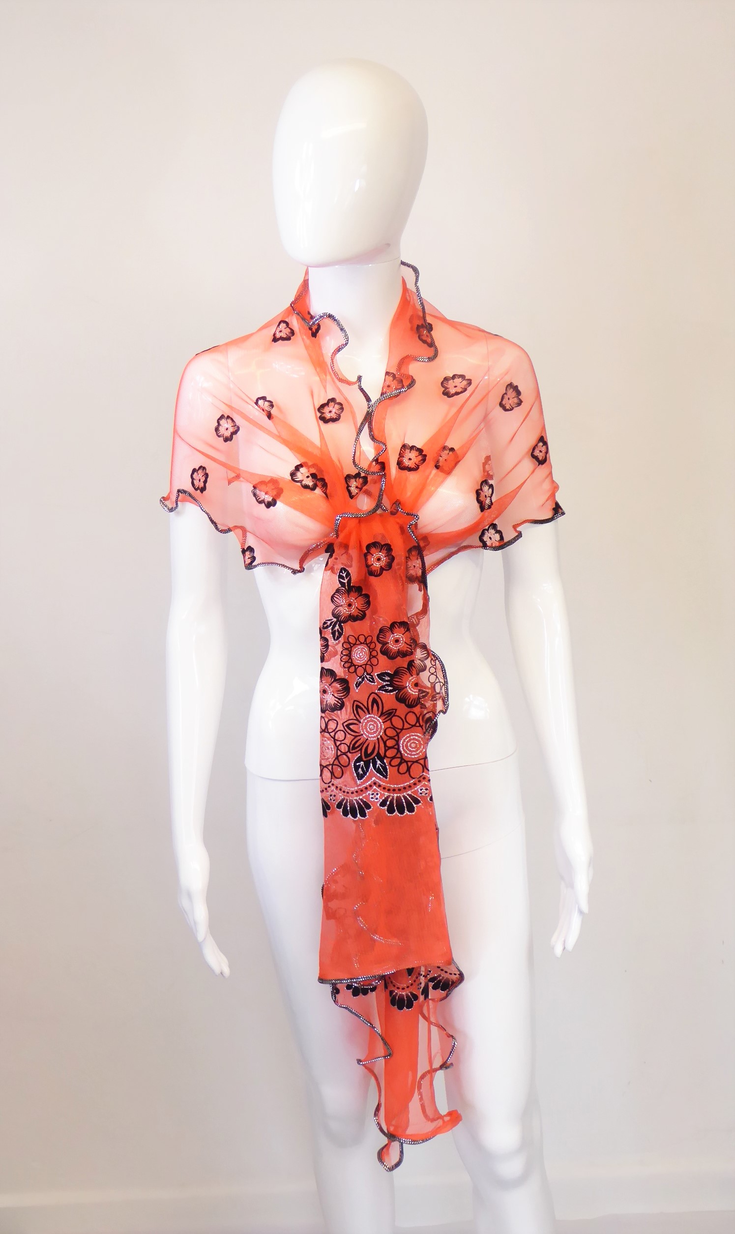 Orange Lurex Ruffle Scarf