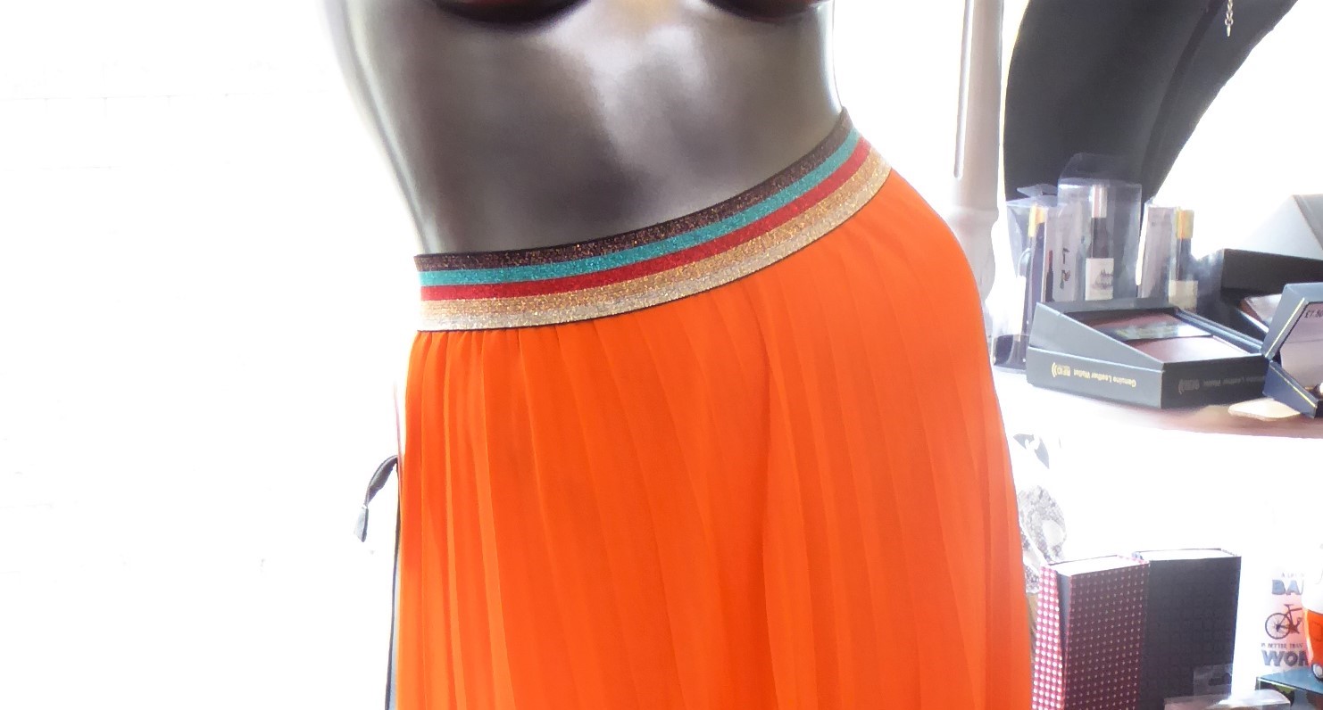 Orange Pleated Maxi Skirt - Image 2