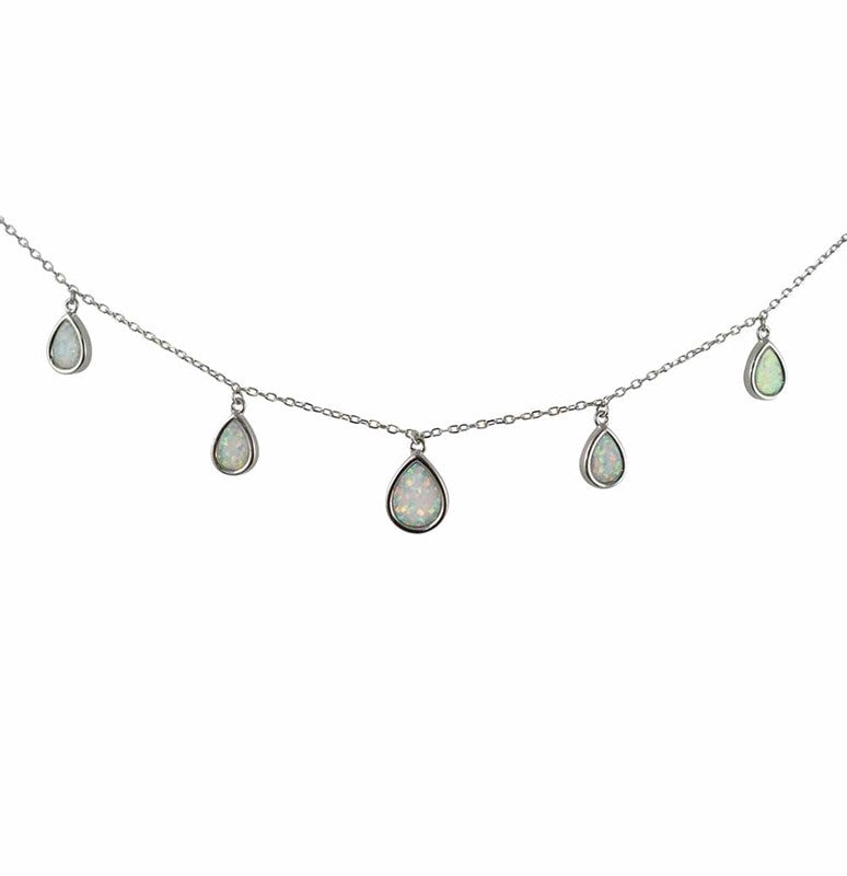 Silver White Opal Teardrop Necklace