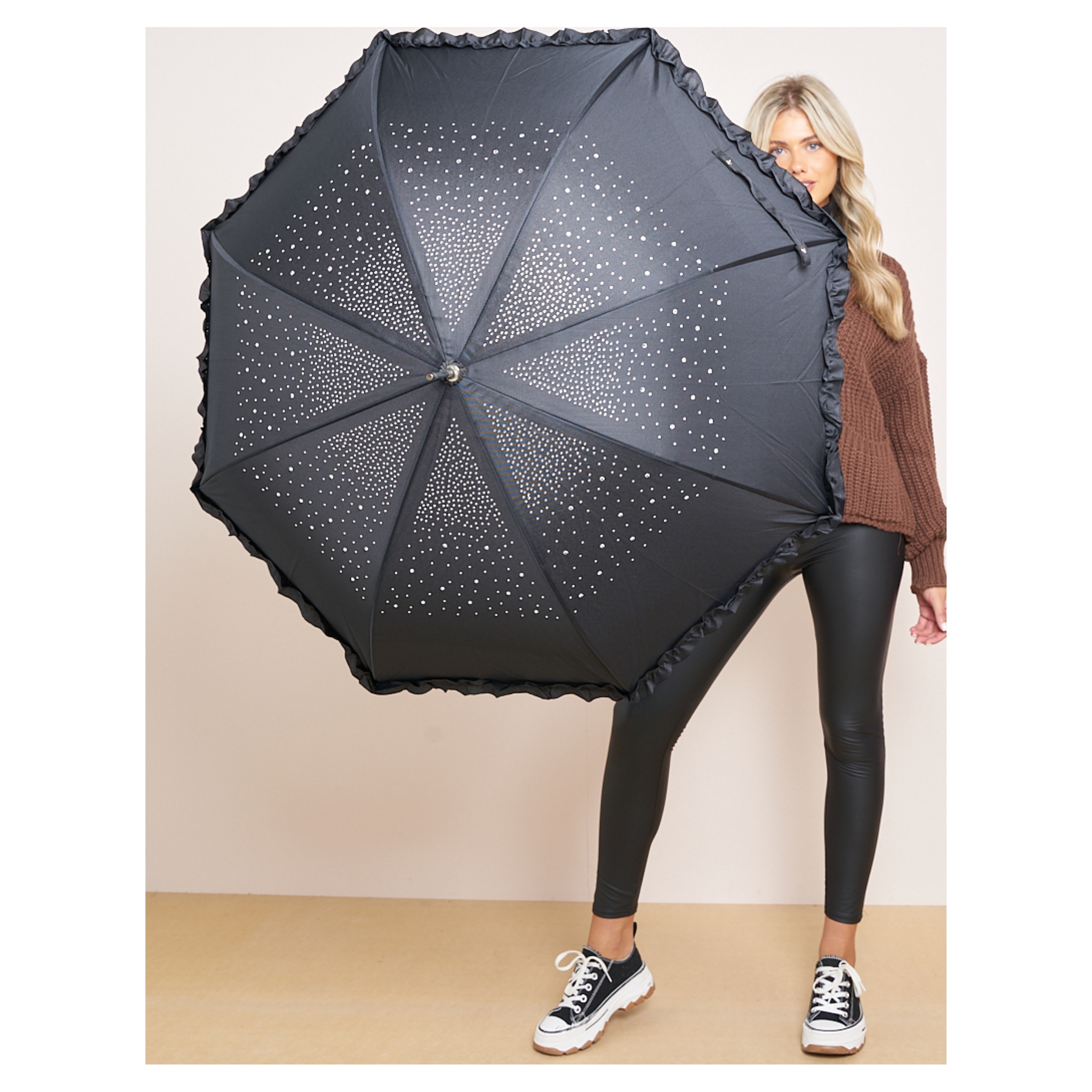 Salmon Pink Sparkling Diamond Brolly - Image 7