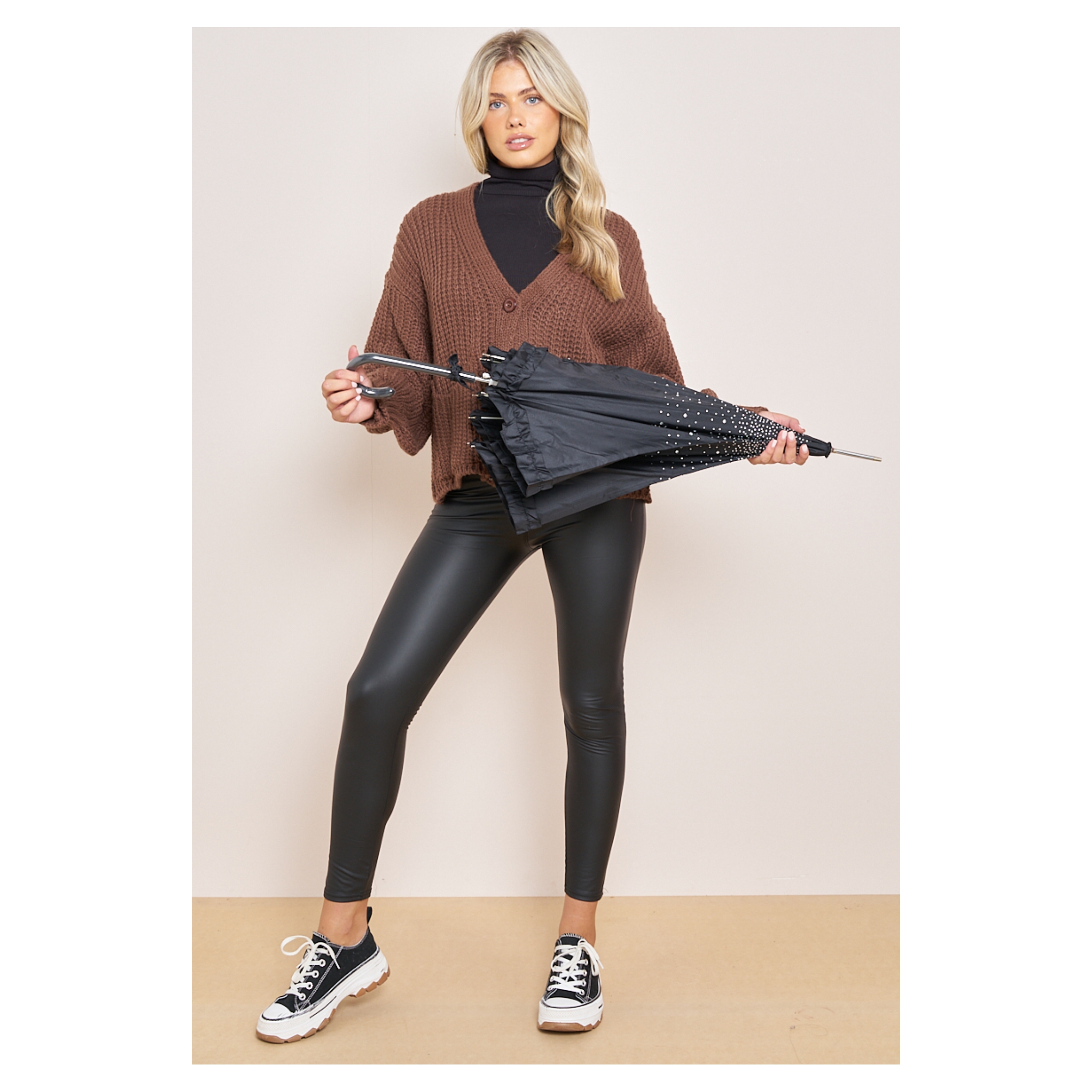 Salmon Pink Sparkling Diamond Brolly - Image 6
