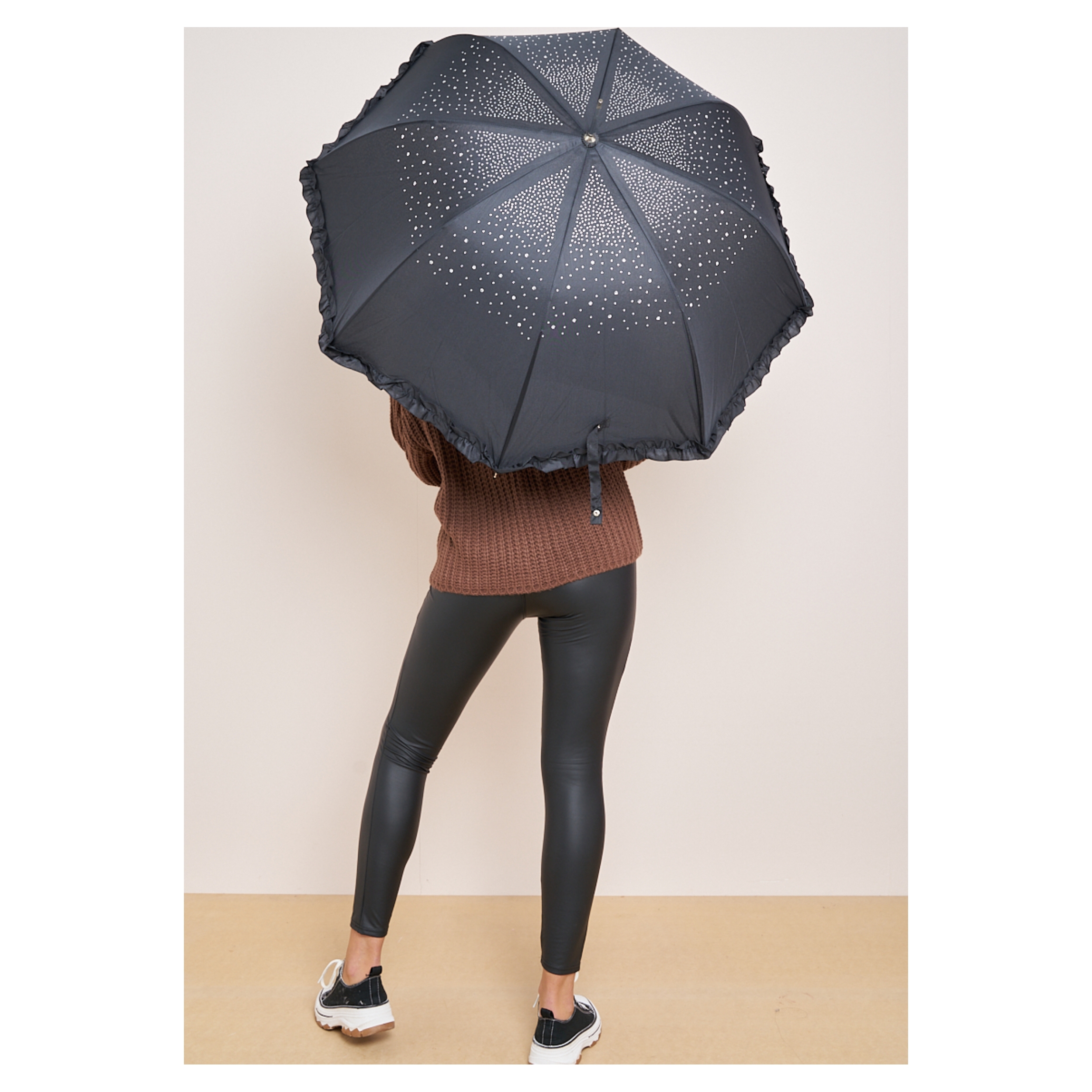 Salmon Pink Sparkling Diamond Brolly - Image 5