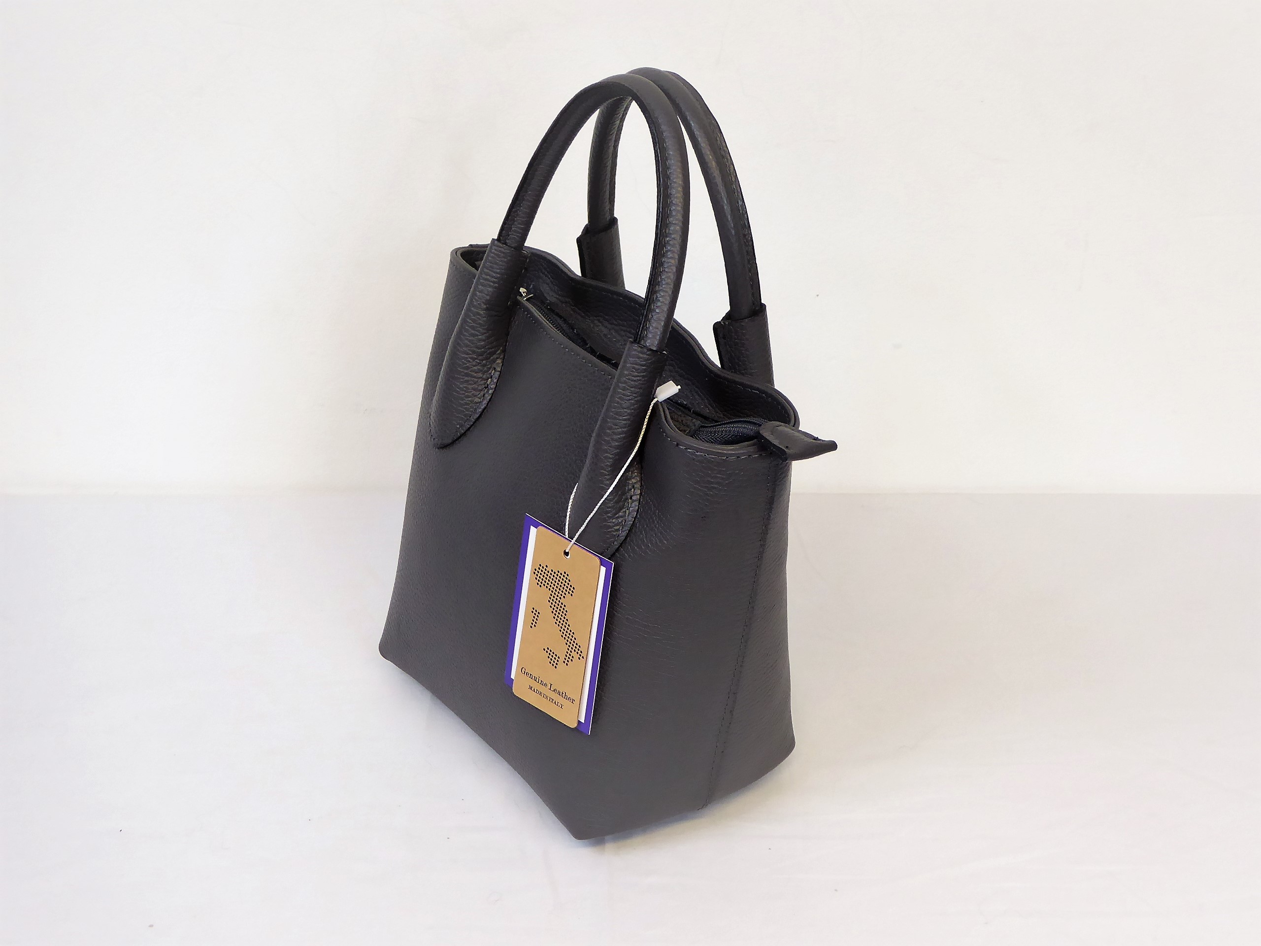 Black Grained Leather Handbag - Image 8