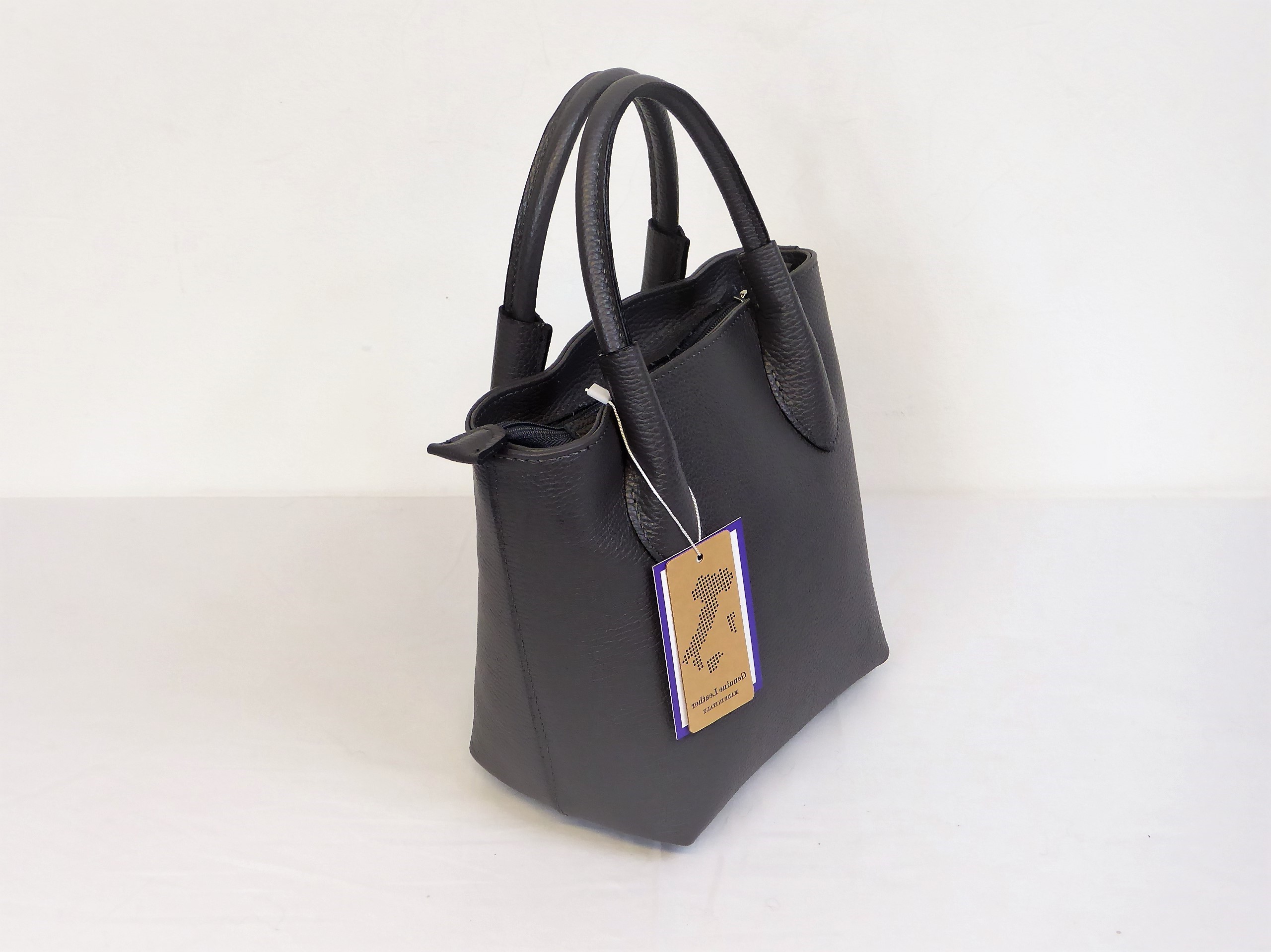 Black Grained Leather Handbag - Image 6