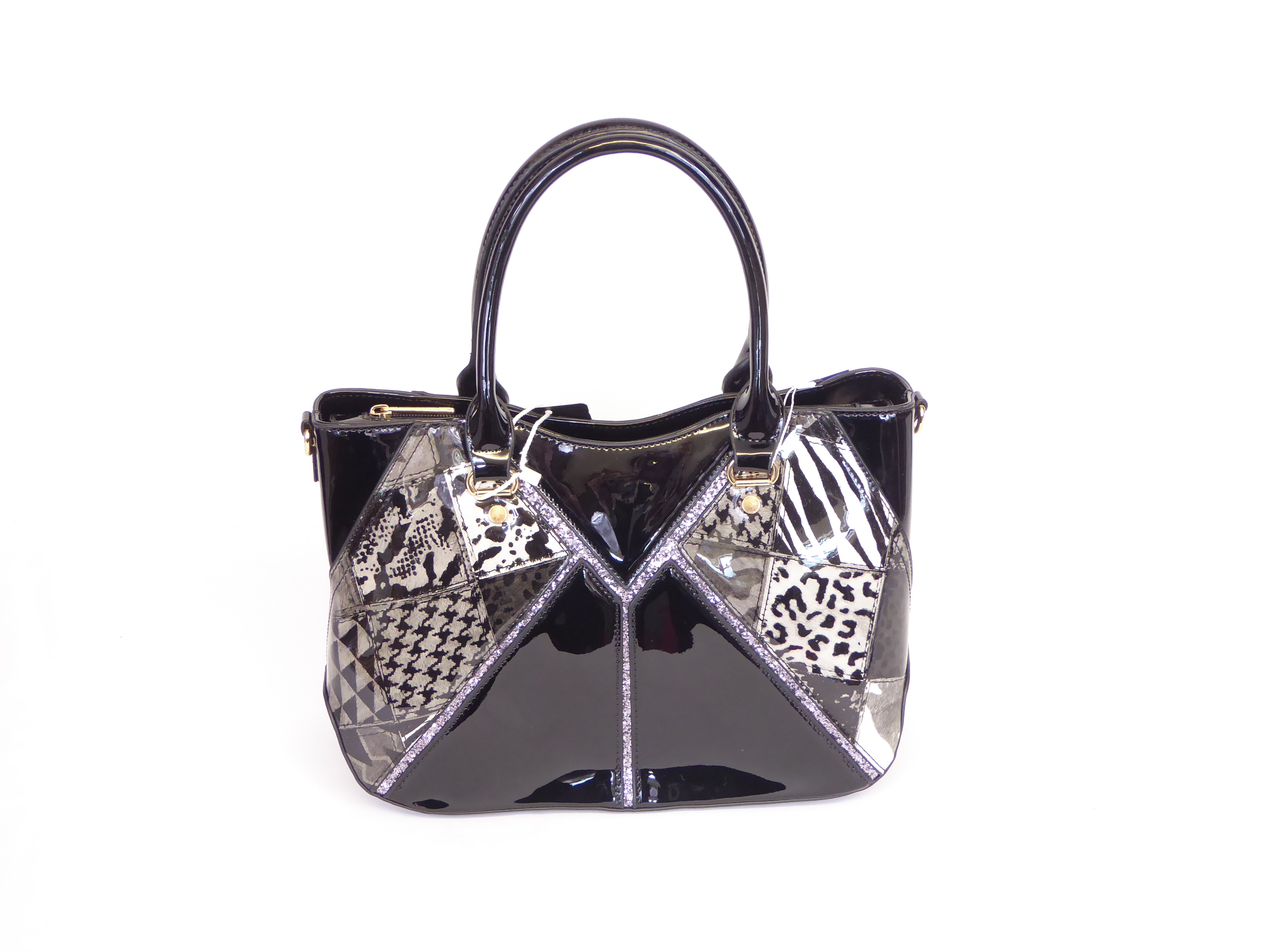 Black Patent Animal Print Handbag