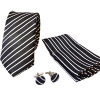 Black and Silver Stripe Tie Set