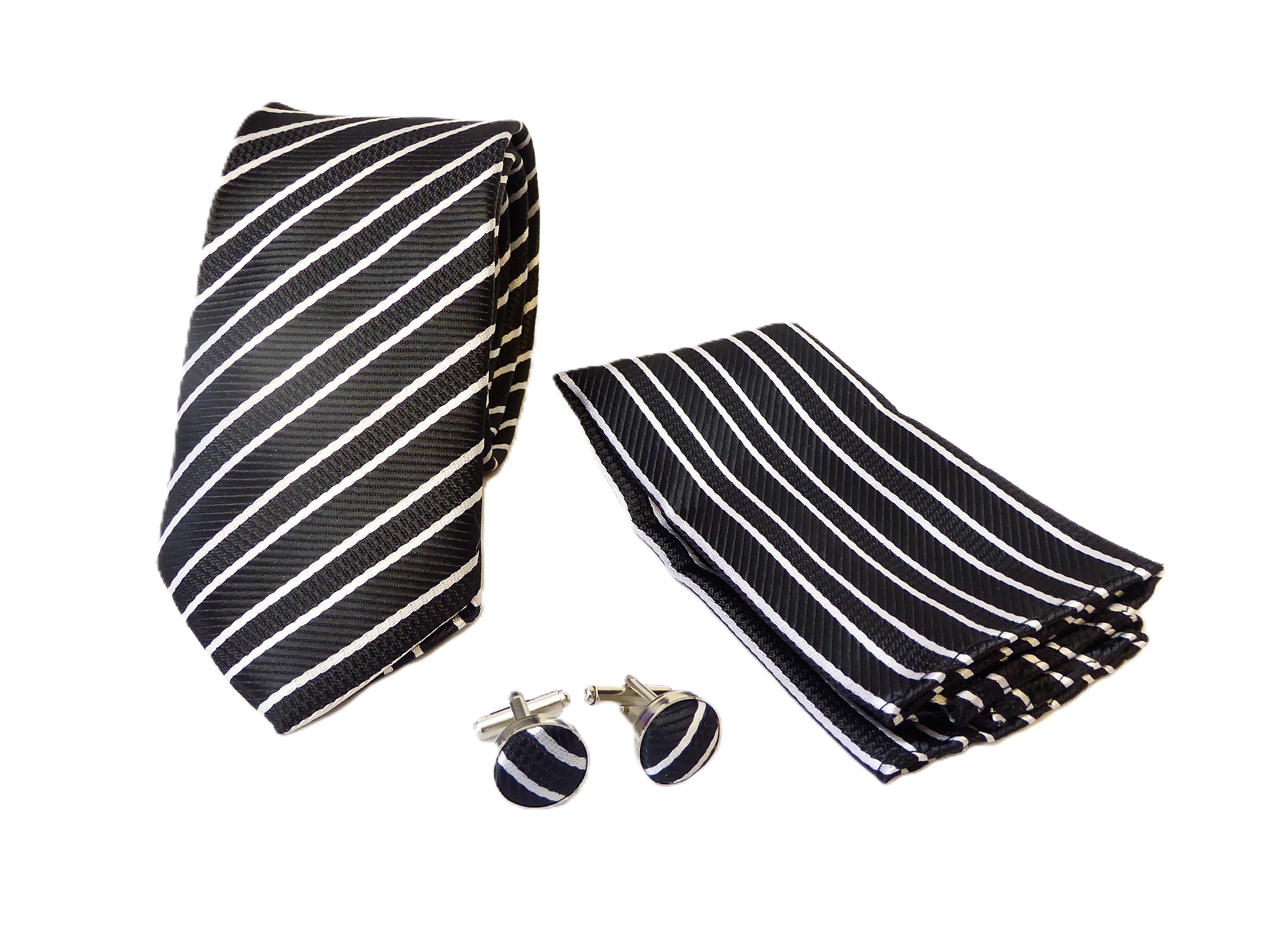 Black and Silver Stripe Tie Set