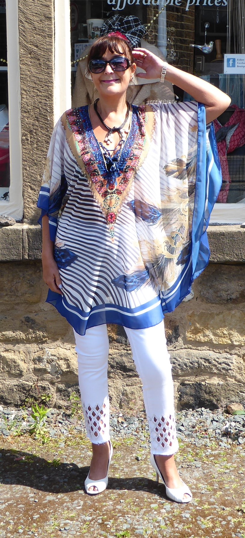 Blue Feather Kaftan Top - Image 2