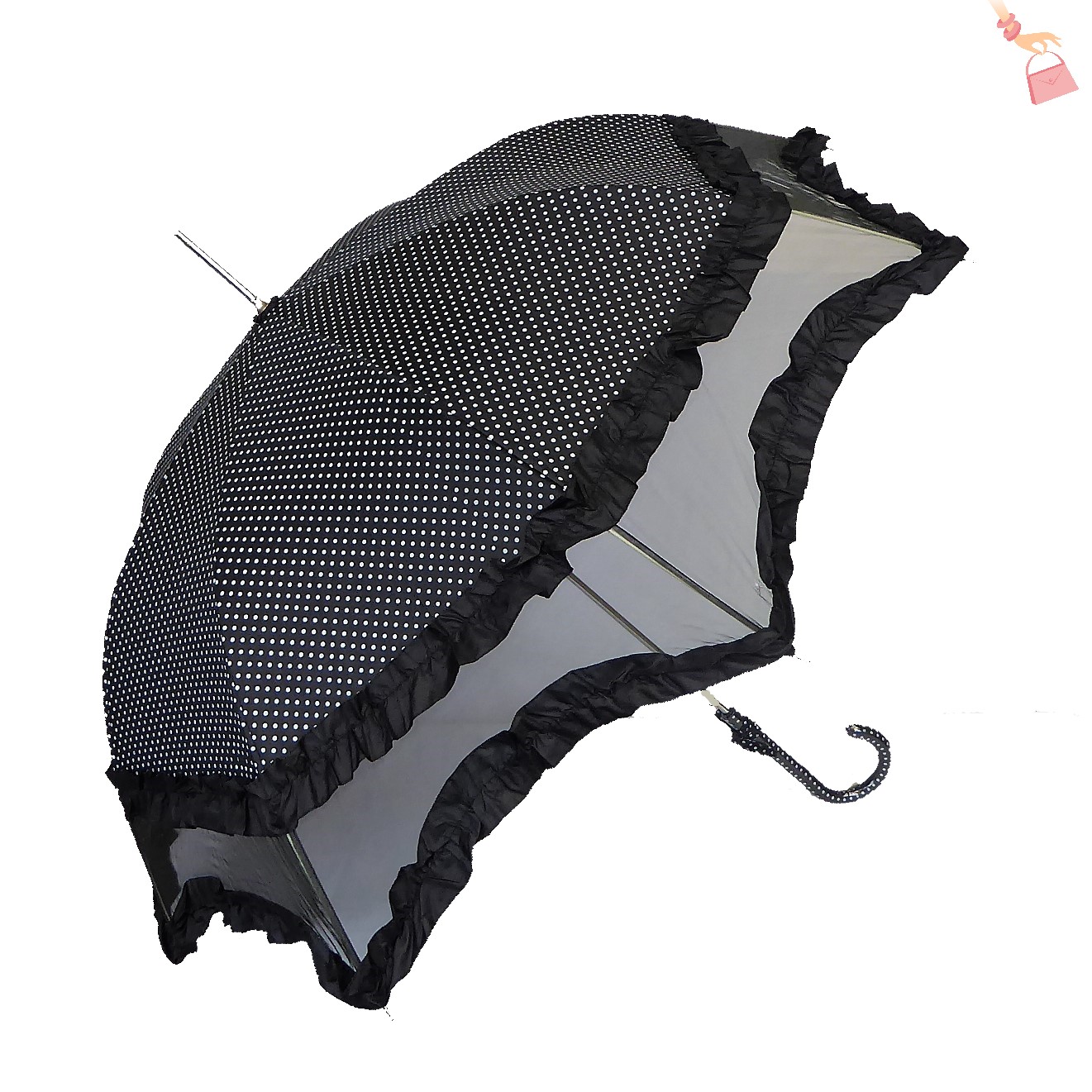 Black and White Spot Organza Brolly
