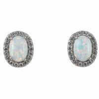 925 White Opal Oval Earrings