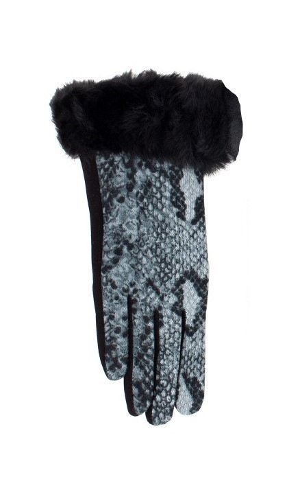 Snakeskin Black Fur Gloves - Image 2
