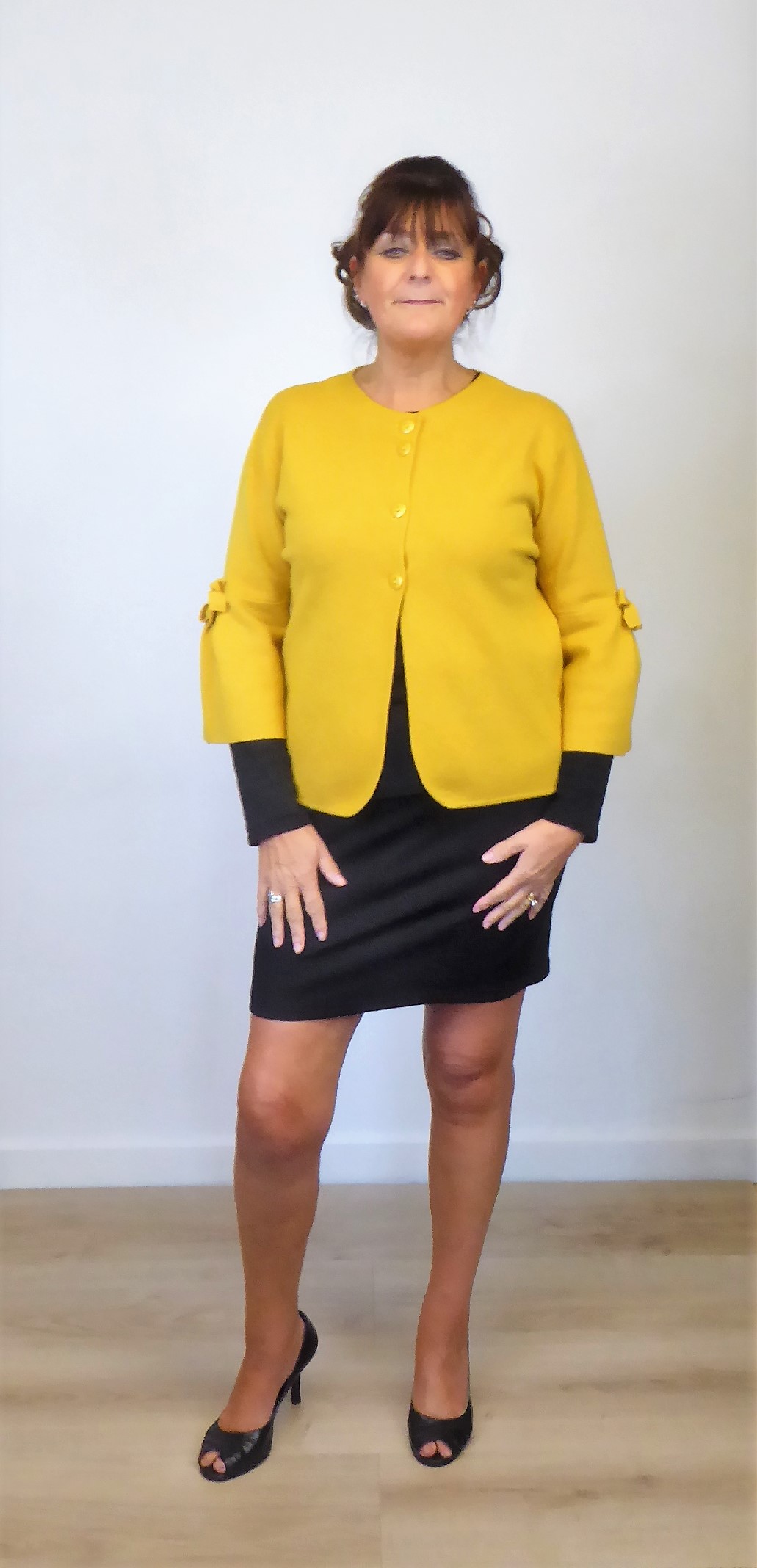 Mustard Knit Bow Jacket - Image 6