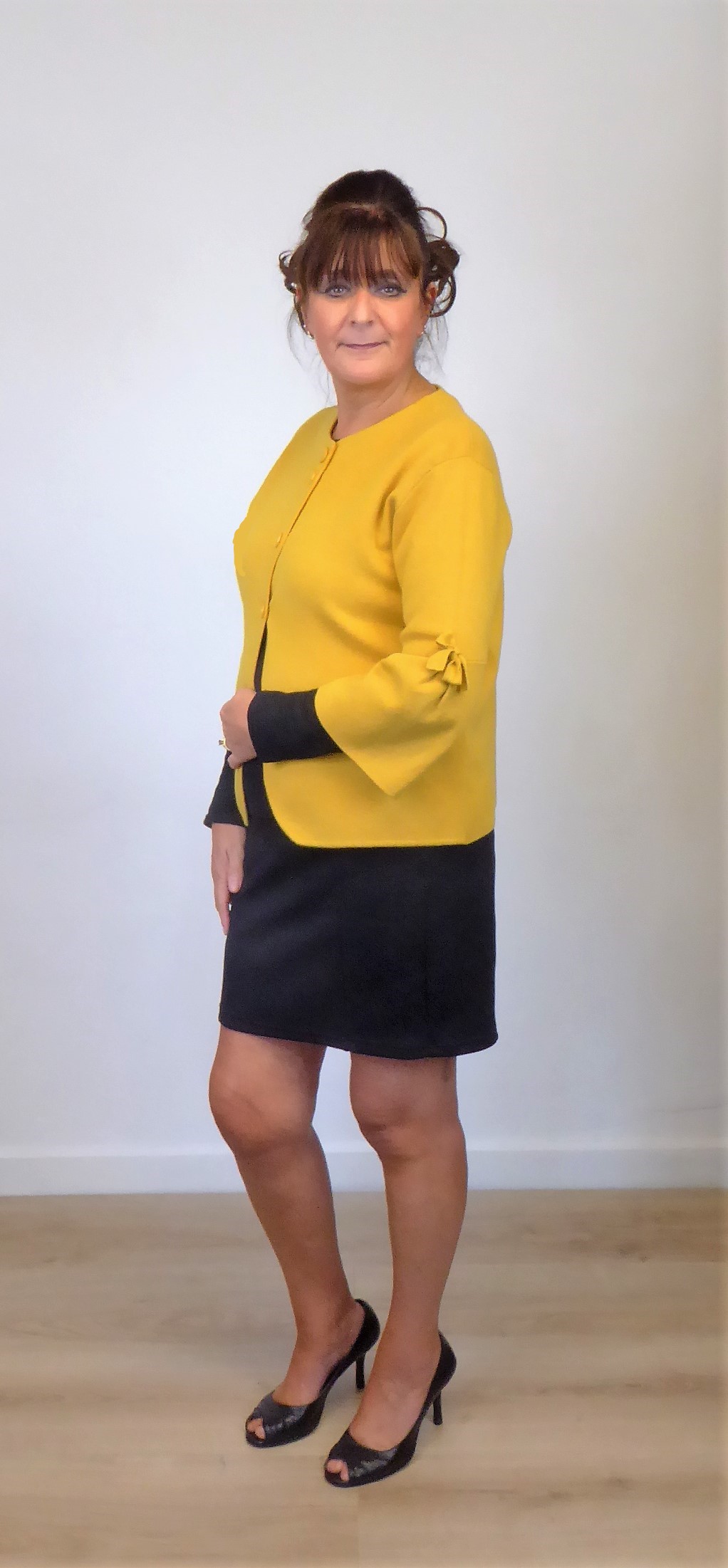 Mustard Knit Bow Jacket - Image 3